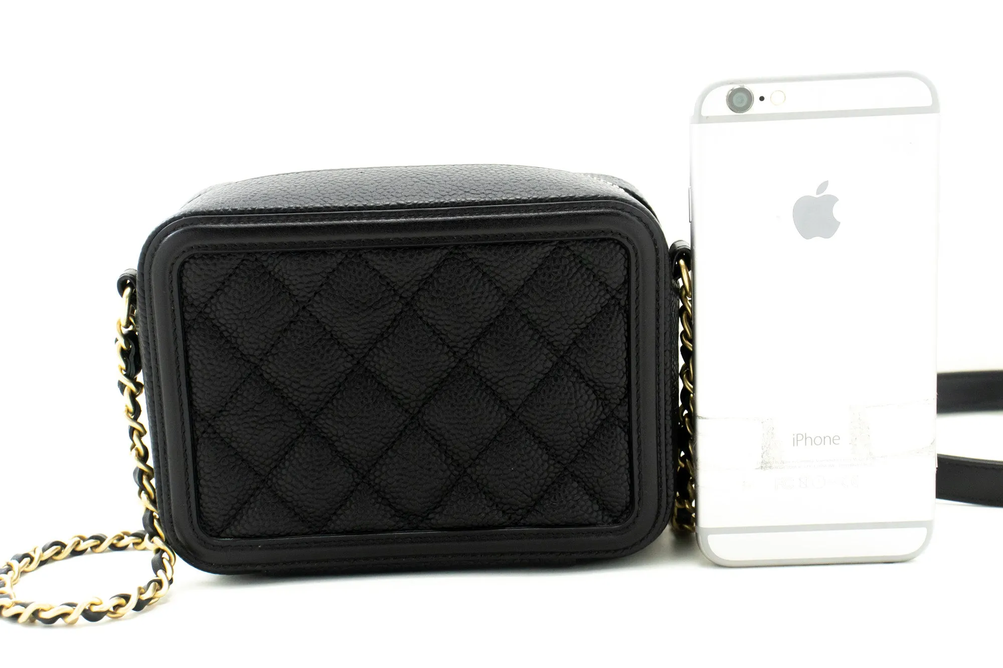 CHANEL Micro Caviar Grained Calfskin Chain Shoulder Bag Black Zip L82