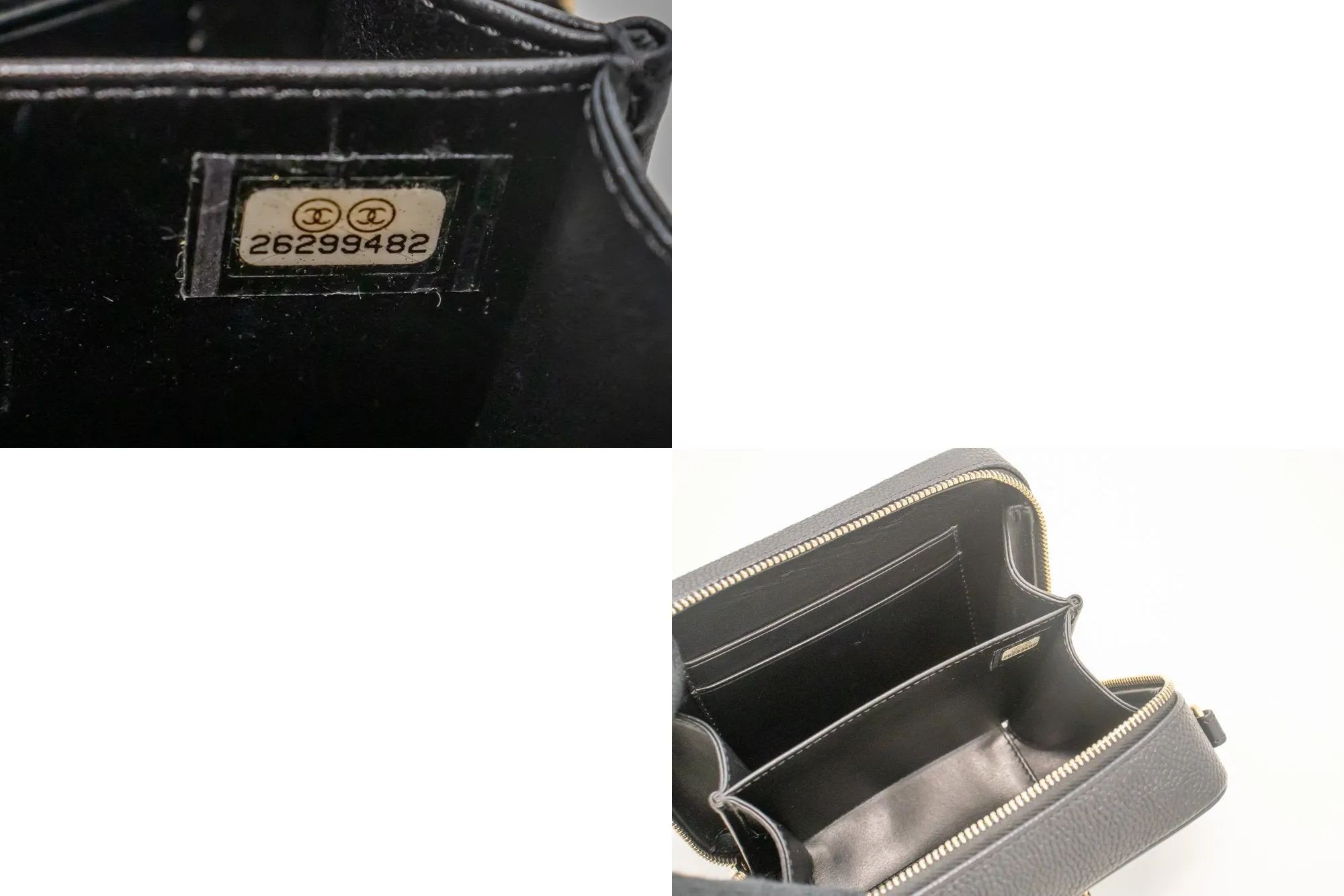 CHANEL Micro Caviar Grained Calfskin Chain Shoulder Bag Black Zip L82