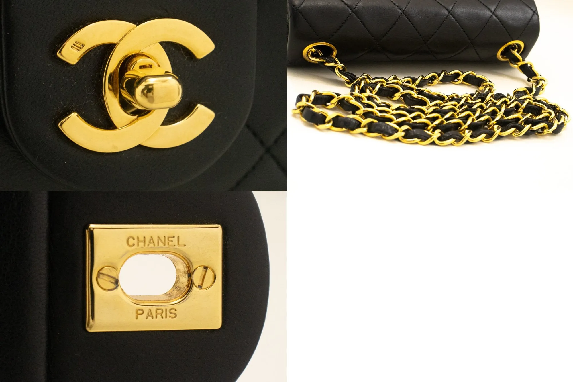 CHANEL Mini Square Small Chain Shoulder Bag Crossbody Black Lamb m44