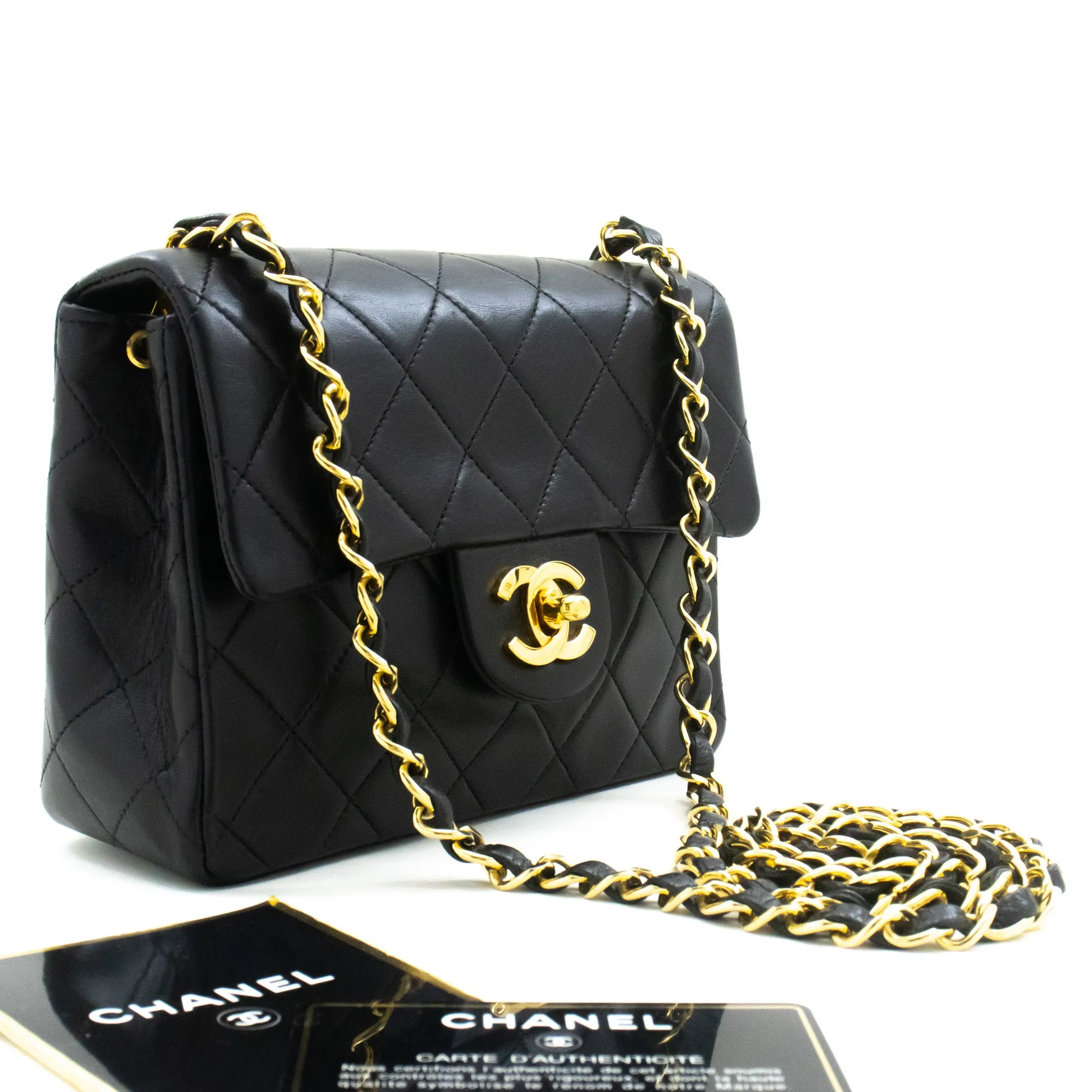 CHANEL Mini Square Small Chain Shoulder Bag Crossbody Black Lamb m44