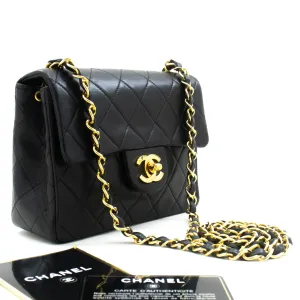 CHANEL Mini Square Small Chain Shoulder Bag Crossbody Black Lamb m44