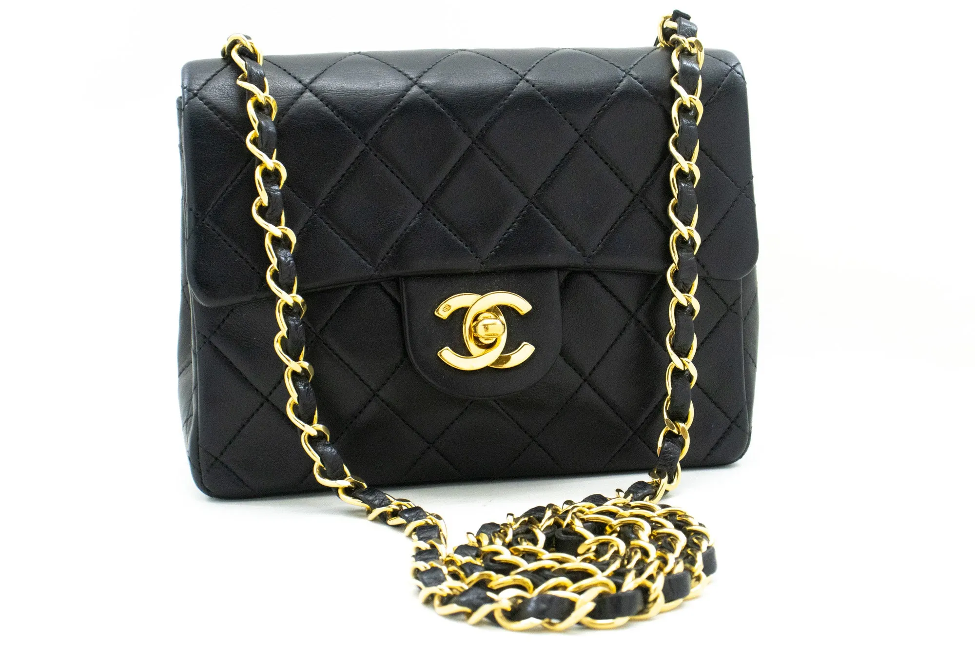 CHANEL Mini Square Small Chain Shoulder Bag Crossbody Black Lamb m44