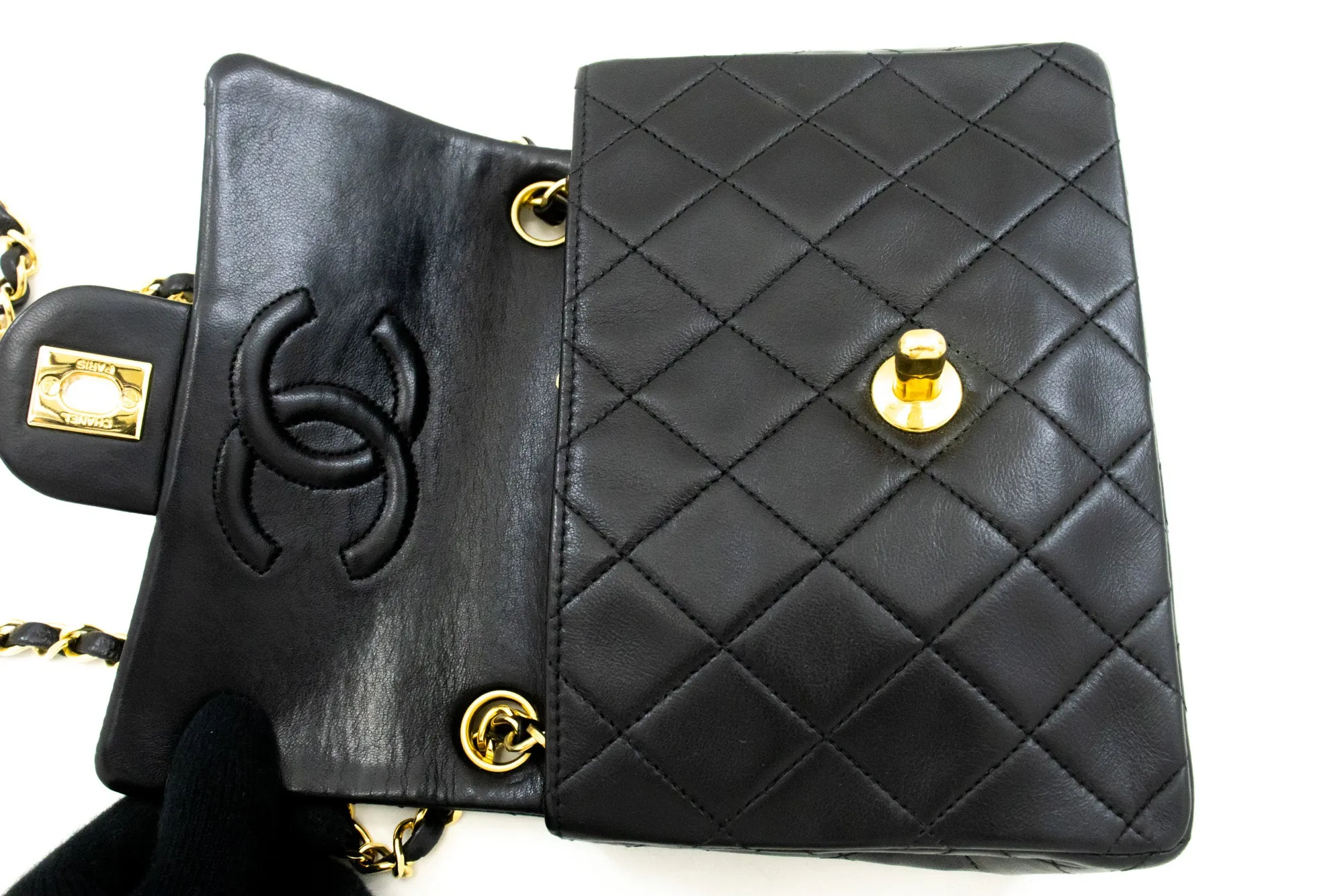 CHANEL Mini Square Small Chain Shoulder Bag Crossbody Black Lamb m44
