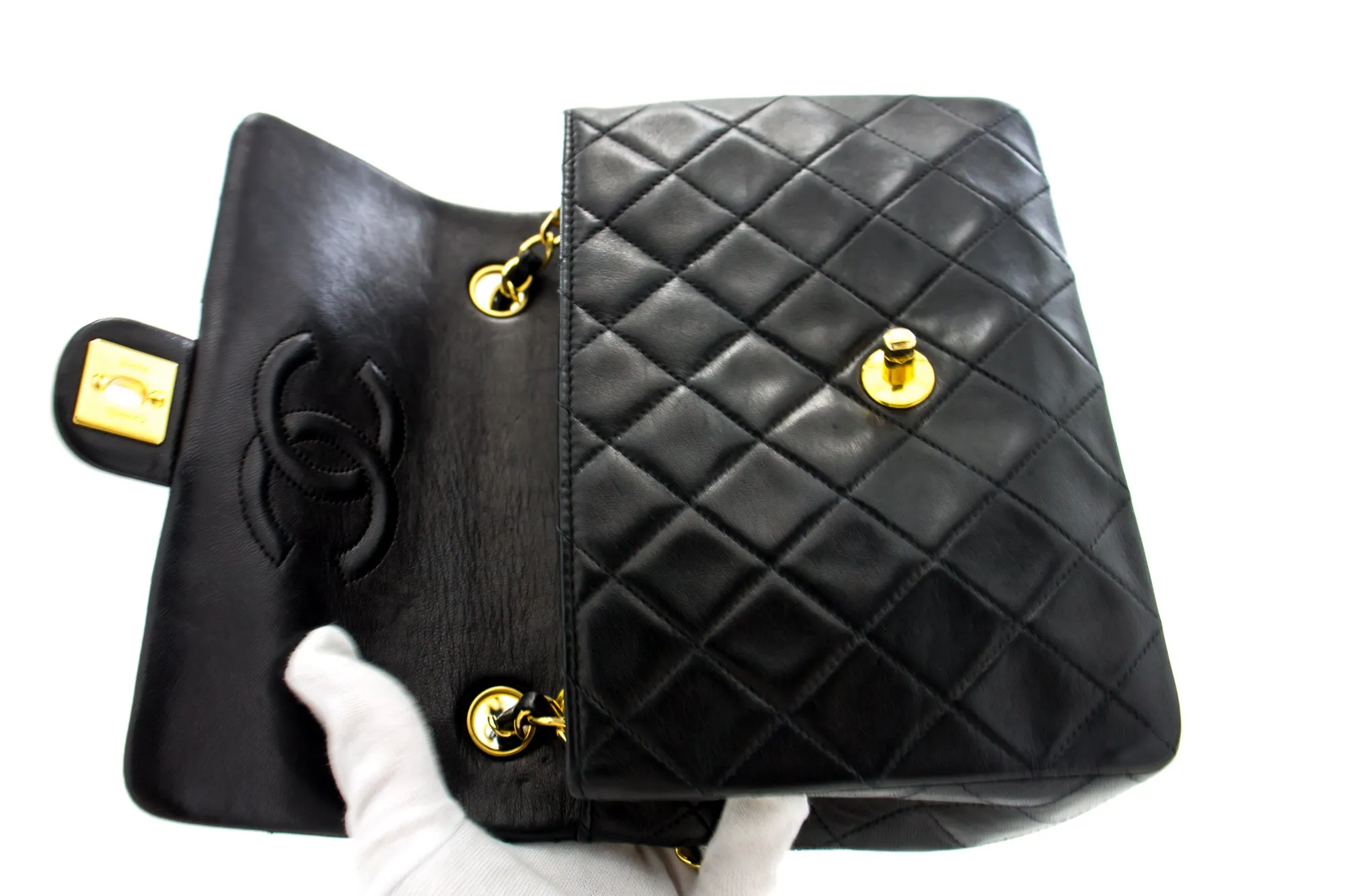 CHANEL Mini Square Small Chain Shoulder Bag Crossbody Black Quilt h15