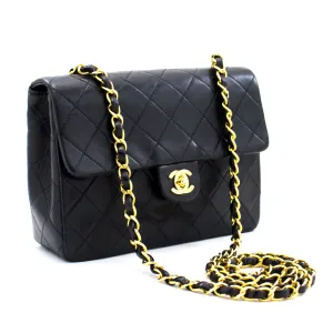CHANEL Mini Square Small Chain Shoulder Bag Crossbody Black Quilt h15