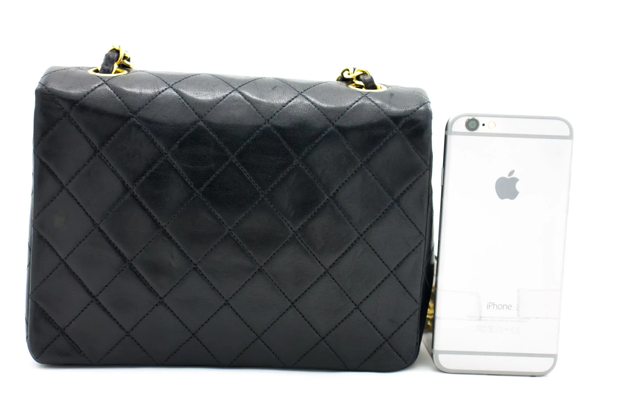 CHANEL Mini Square Small Chain Shoulder Bag Crossbody Black Quilt h15