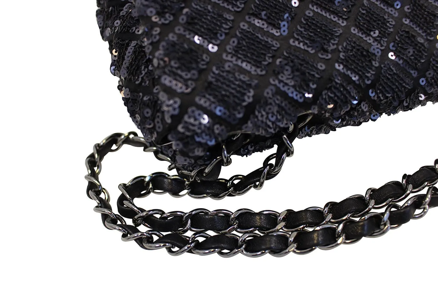 CHANEL Navy Blue/Dark Grey Sequin Flap Shoulder Bag Limited Edition