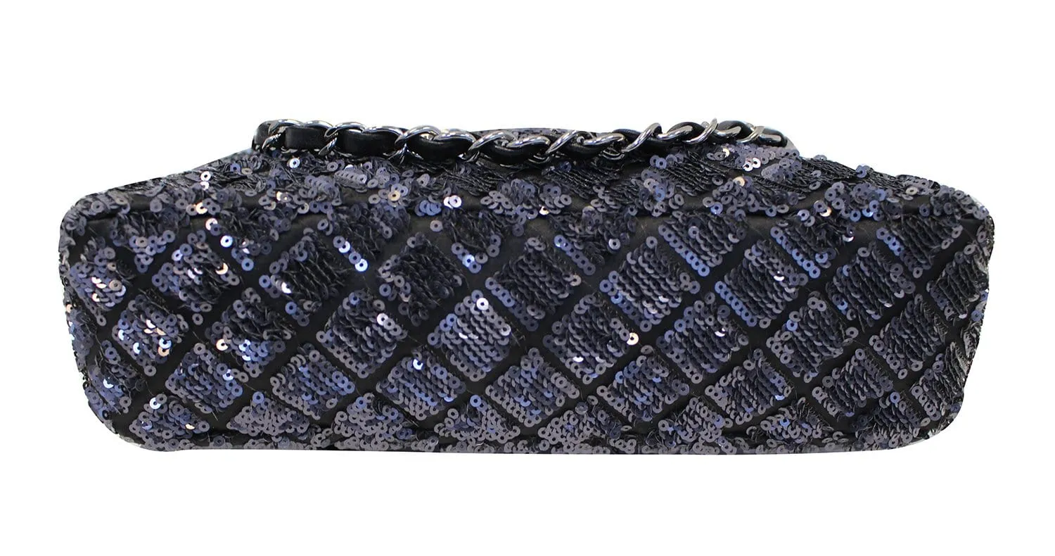 CHANEL Navy Blue/Dark Grey Sequin Flap Shoulder Bag Limited Edition