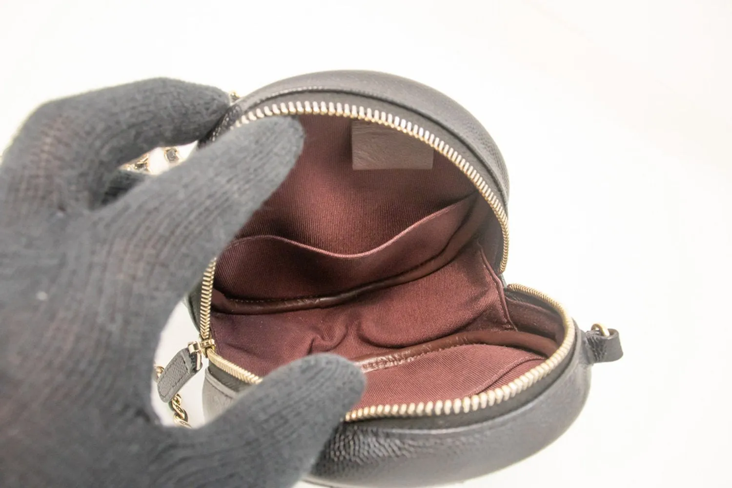 CHANEL Round Zip Caviar Small Chain Shoulder Bag Black Quilted m55