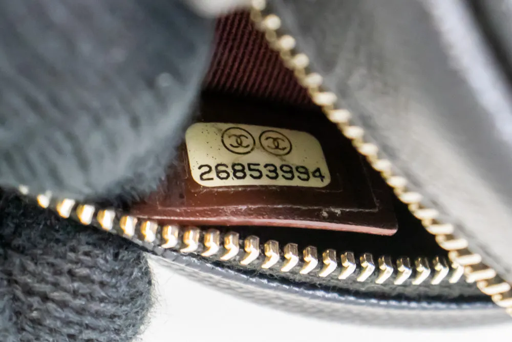CHANEL Round Zip Caviar Small Chain Shoulder Bag Black Quilted m55