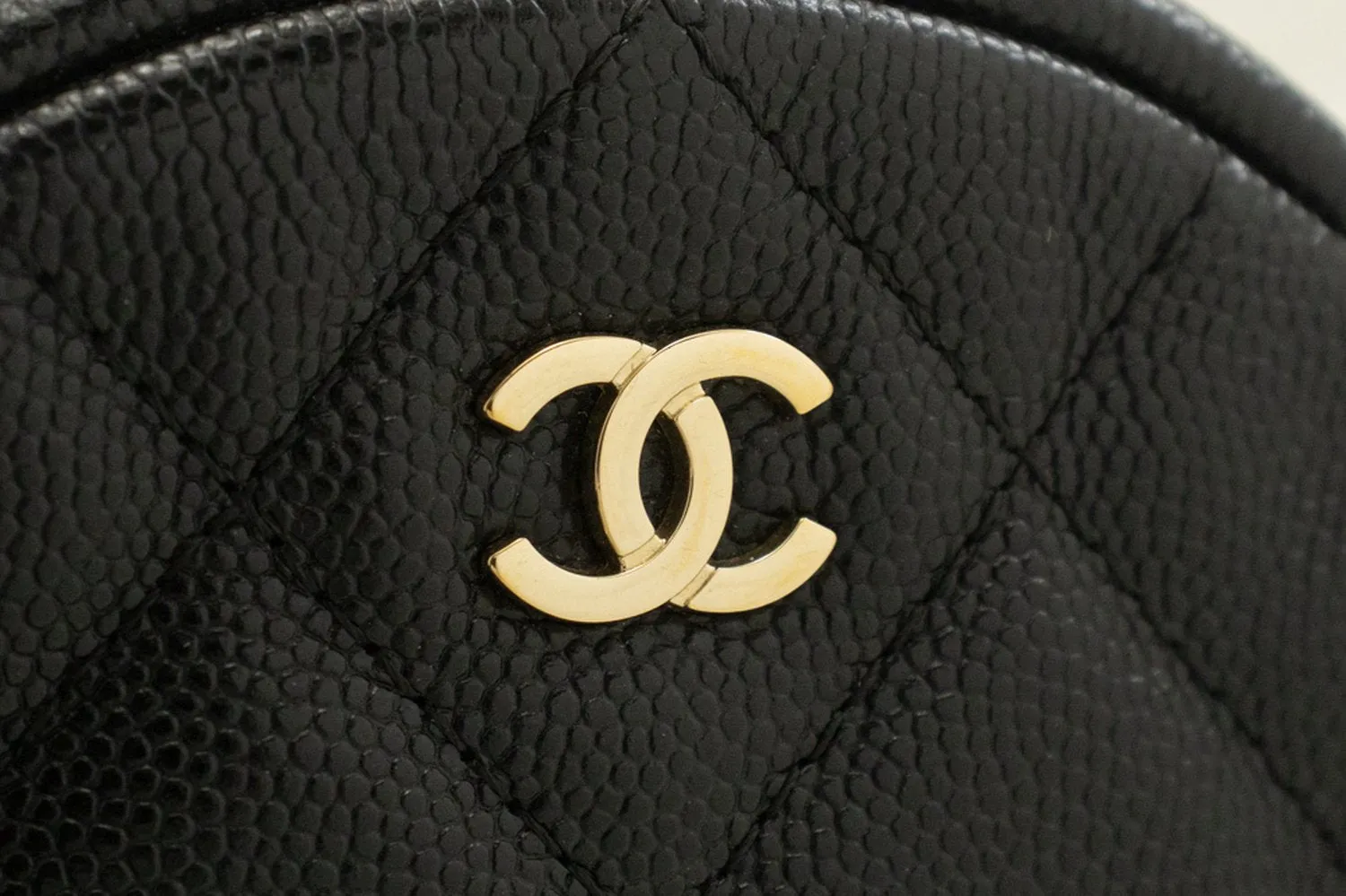 CHANEL Round Zip Caviar Small Chain Shoulder Bag Black Quilted m55