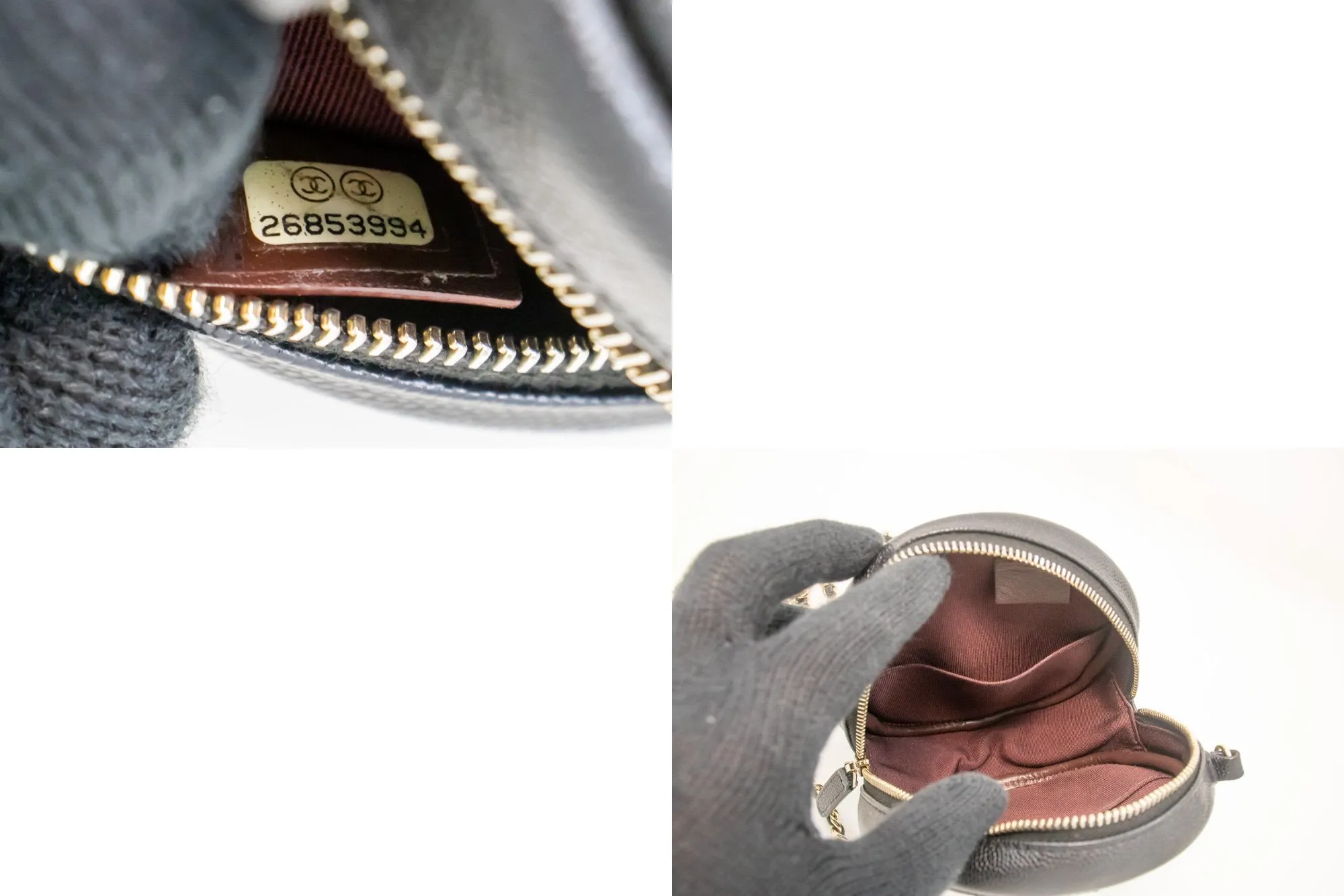 CHANEL Round Zip Caviar Small Chain Shoulder Bag Black Quilted m55