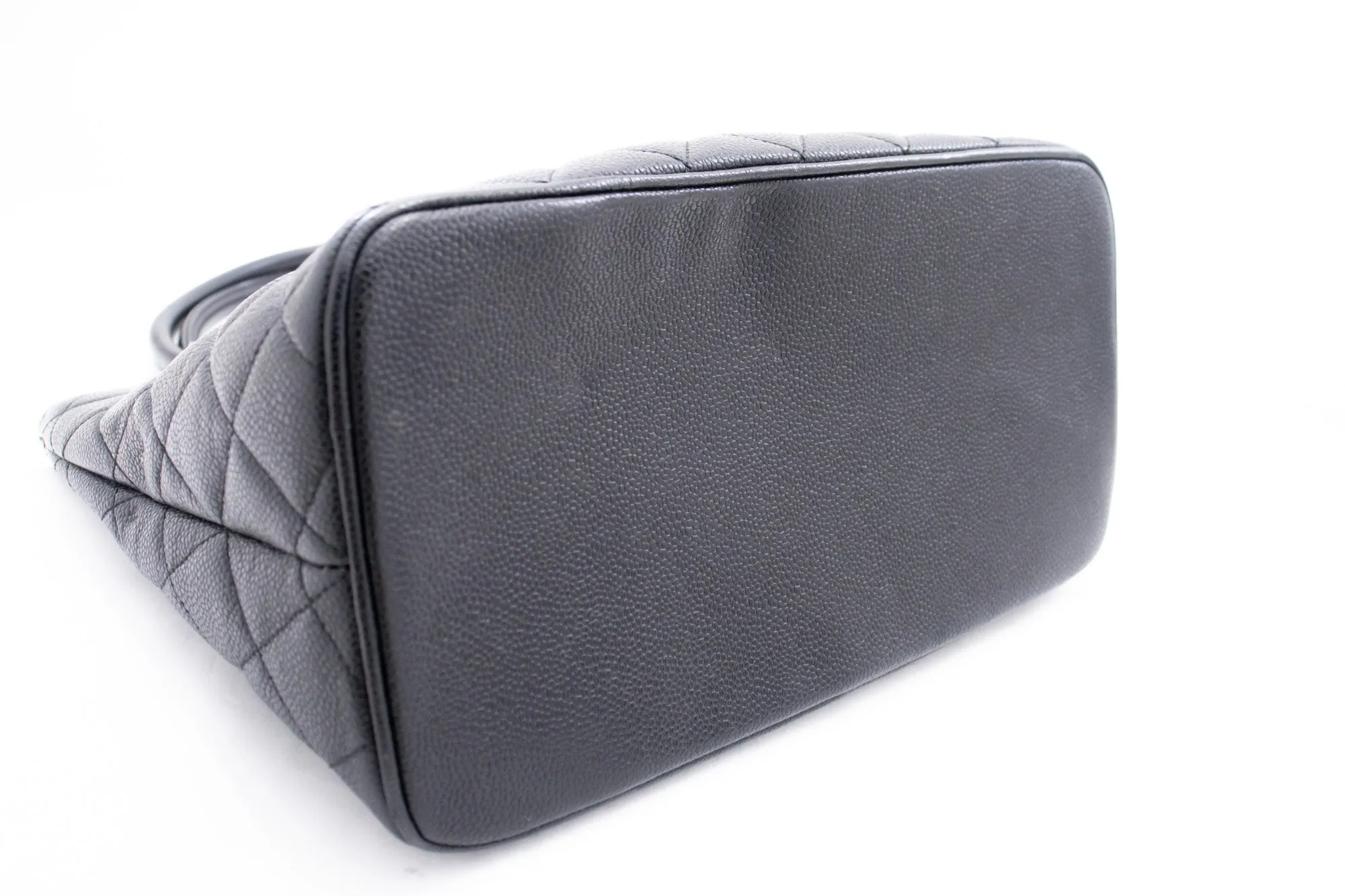 CHANEL Silver Medallion Caviar Shoulder Bag Shopping Tote Black n60