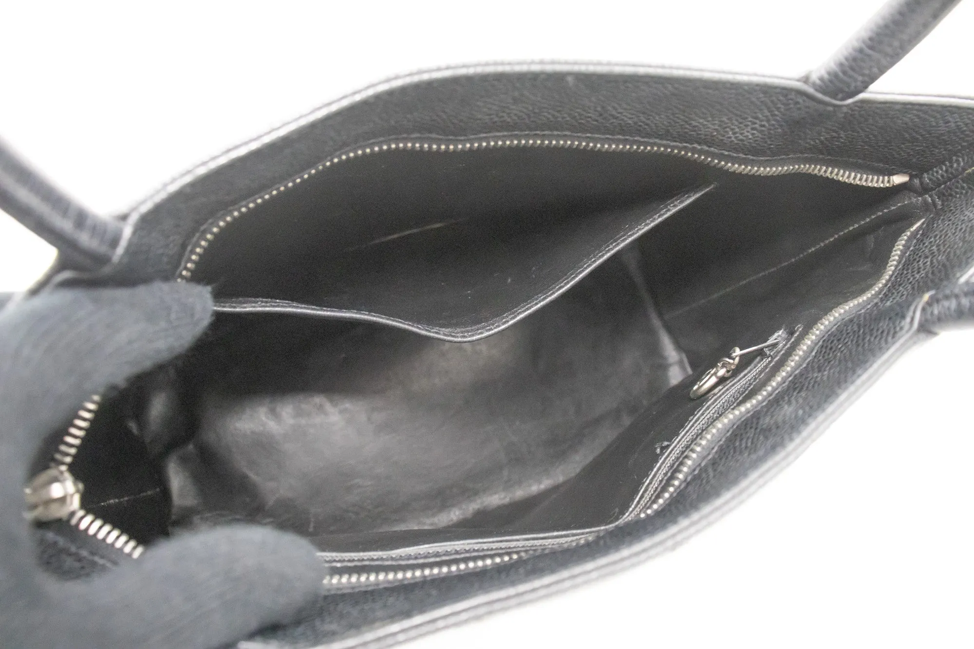 CHANEL Silver Medallion Caviar Shoulder Bag Shopping Tote Black n60