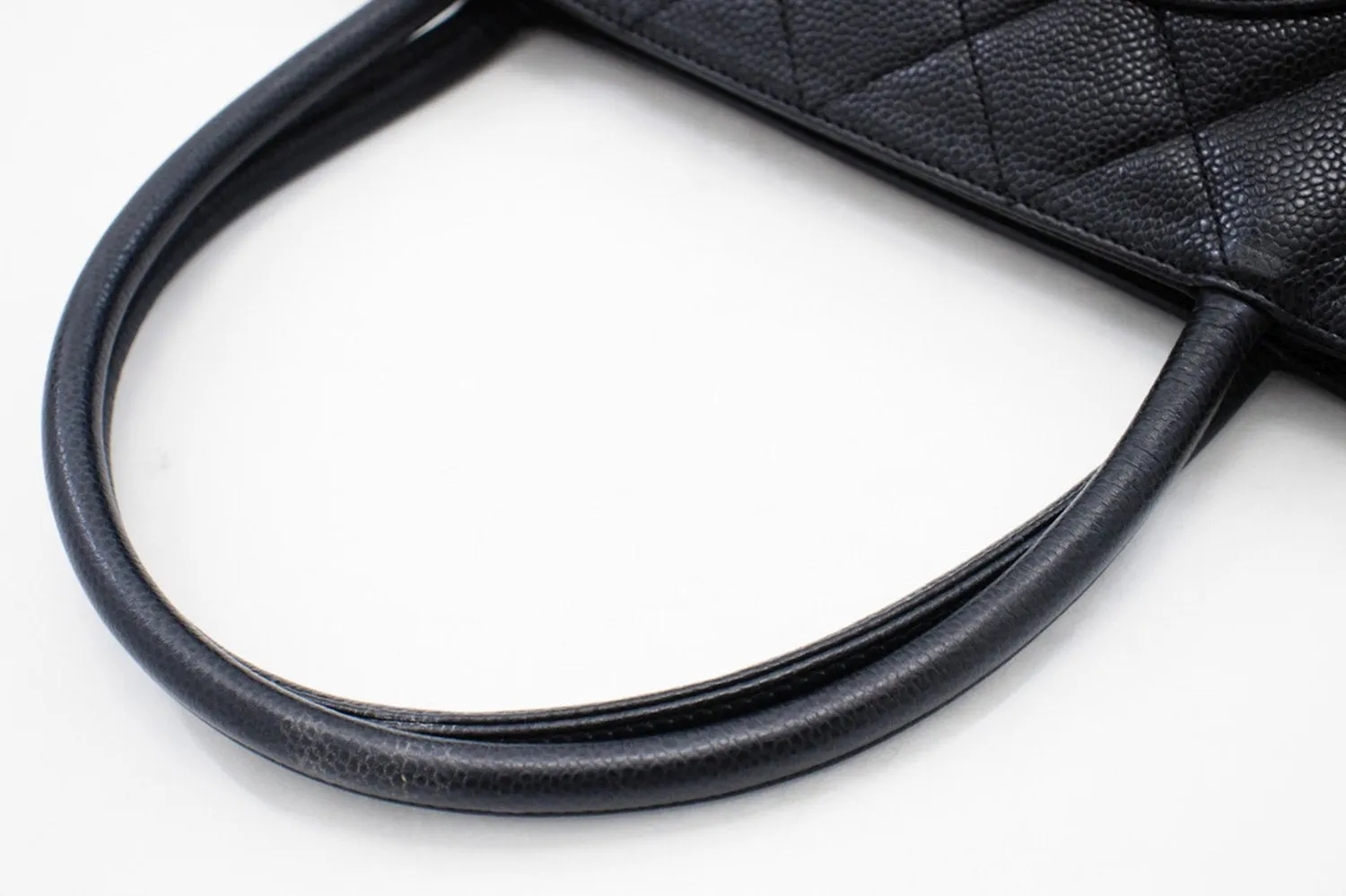 CHANEL Silver Medallion Caviar Shoulder Bag Shopping Tote Black n60