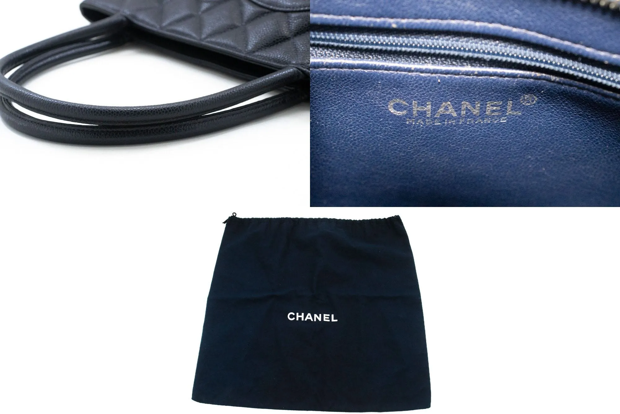 CHANEL Silver Medallion Grained Calfskin Leather Shoulder Bag n64