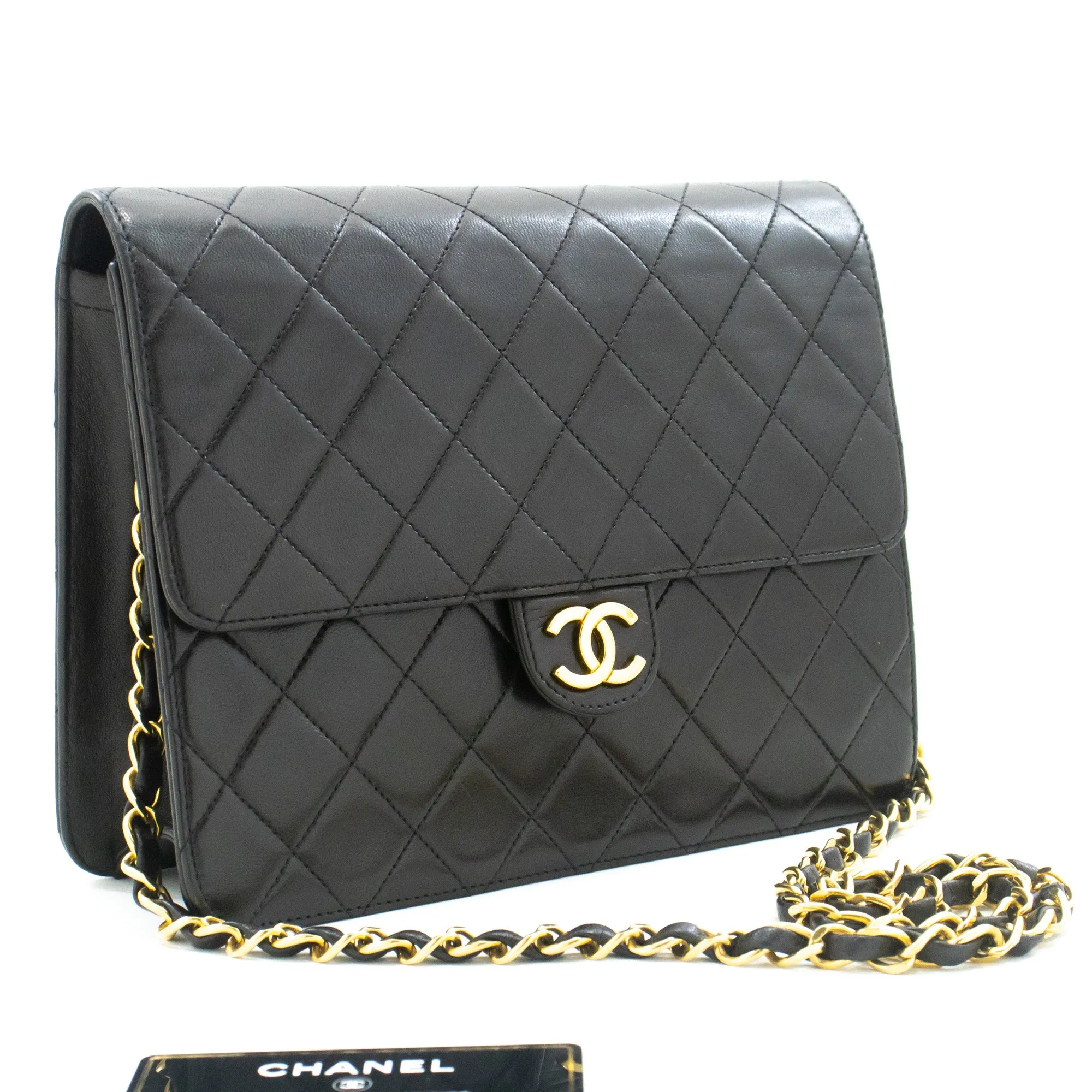 CHANEL Small Chain Shoulder Bag Clutch Black Quilted Flap Lambskin L81