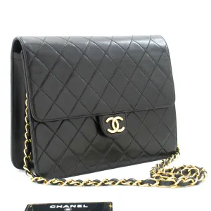 CHANEL Small Chain Shoulder Bag Clutch Black Quilted Flap Lambskin L81