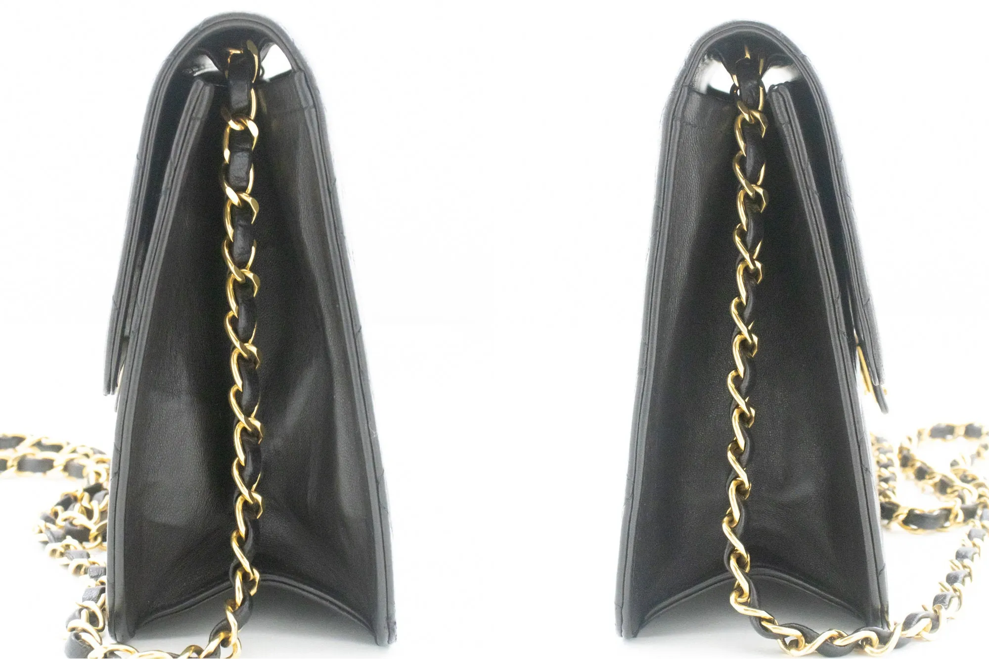 CHANEL Small Chain Shoulder Bag Clutch Black Quilted Flap Lambskin L81