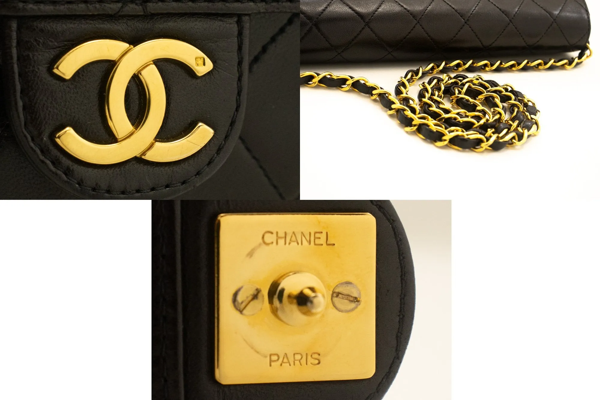 CHANEL Small Chain Shoulder Bag Clutch Black Quilted Flap Lambskin L81