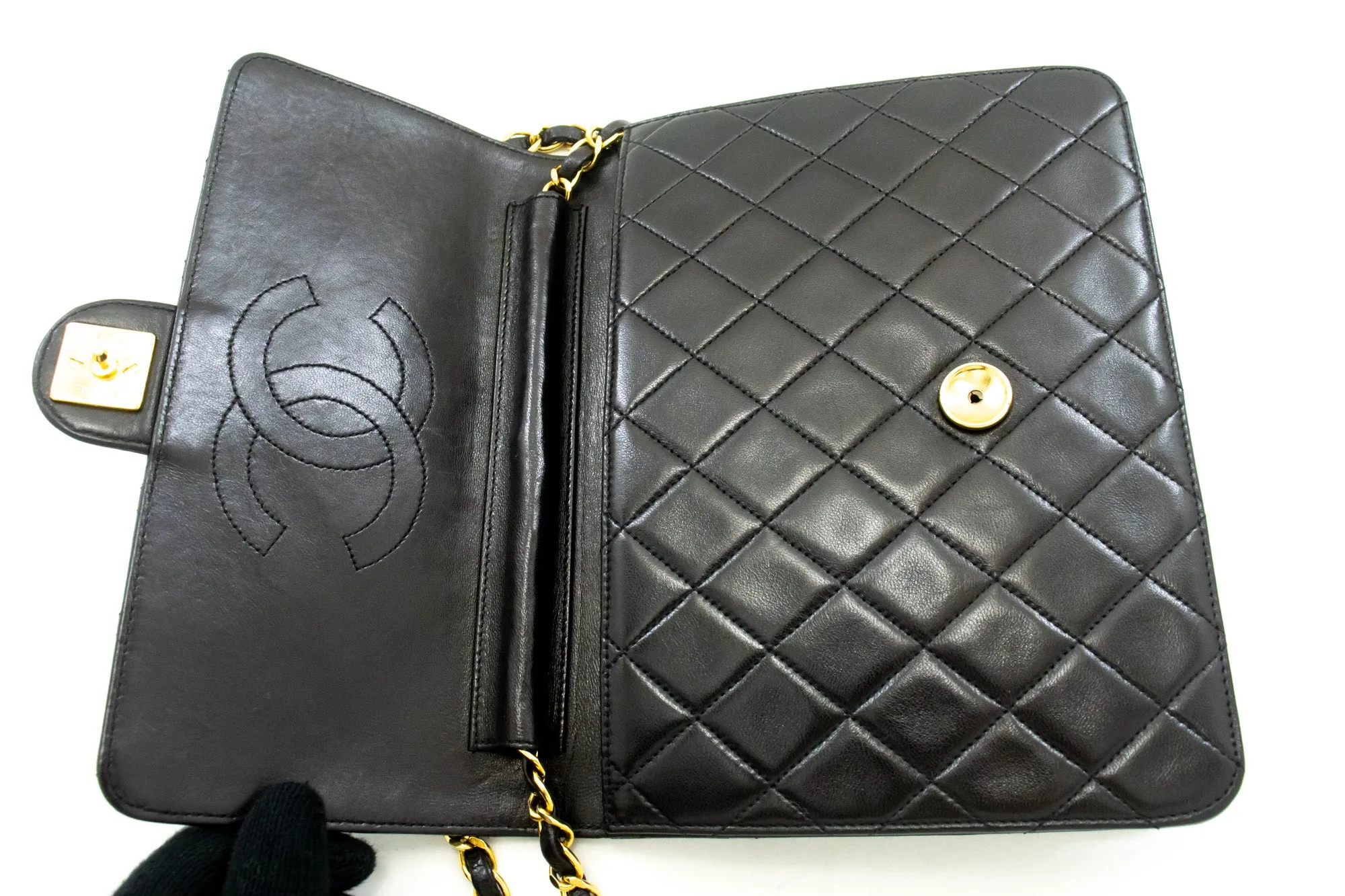 CHANEL Small Chain Shoulder Bag Clutch Black Quilted Flap Lambskin L81