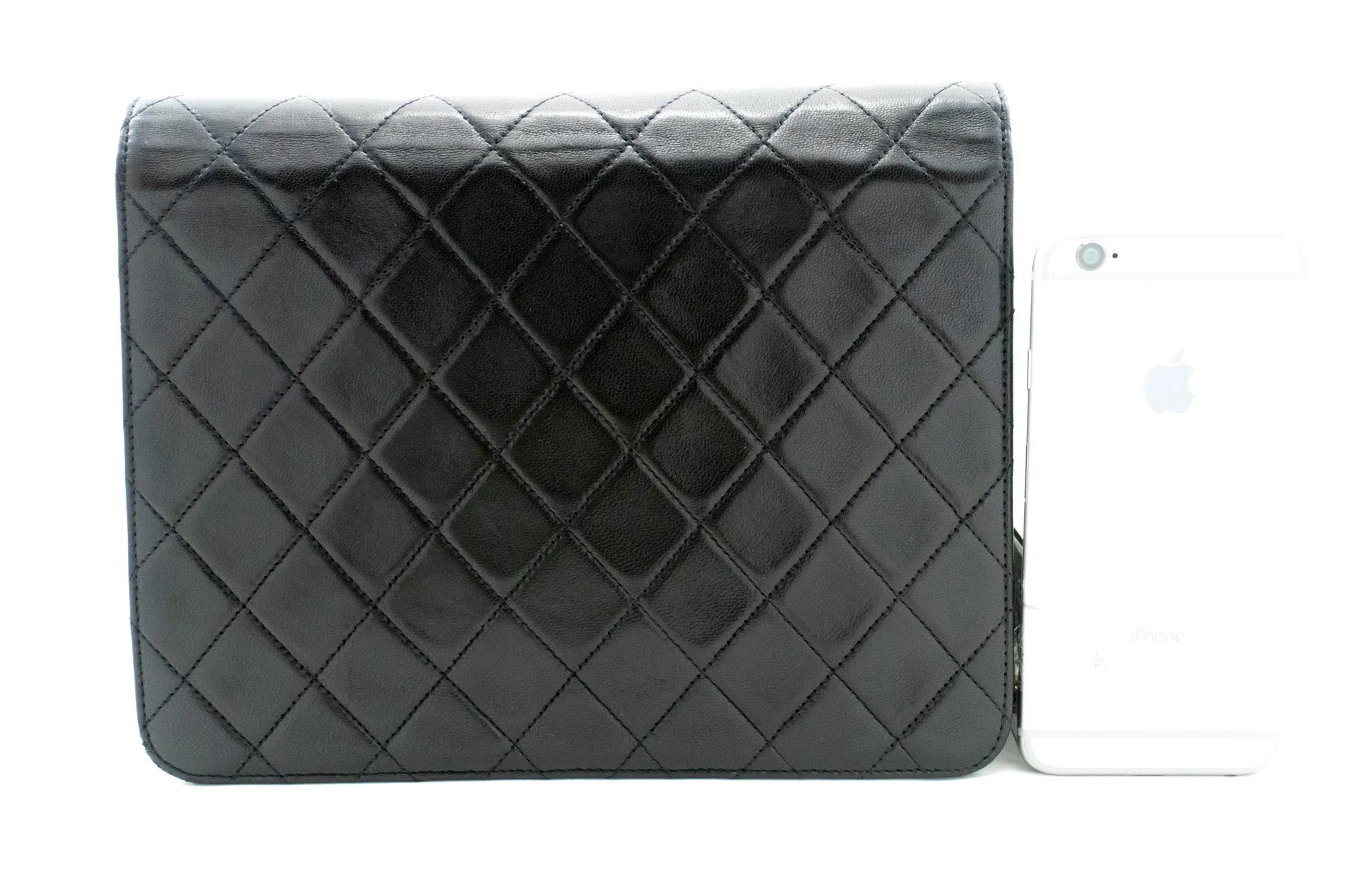 CHANEL Small Chain Shoulder Bag Clutch Black Quilted Flap Lambskin L81