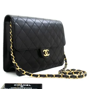 CHANEL Small Chain Shoulder Bag Clutch Black Quilted Flap Lambskin m72