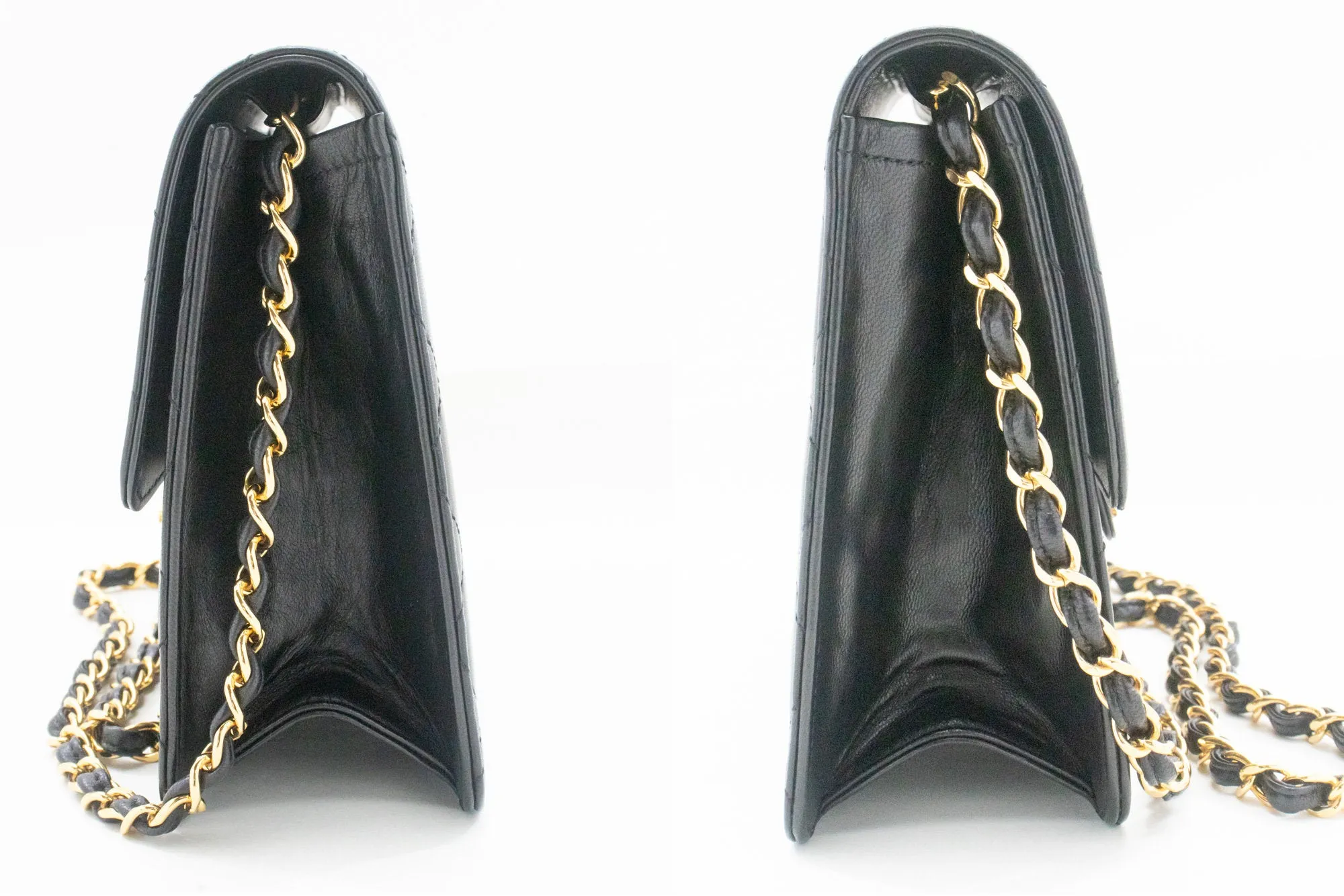 CHANEL Small Chain Shoulder Bag Clutch Black Quilted Flap Lambskin m72
