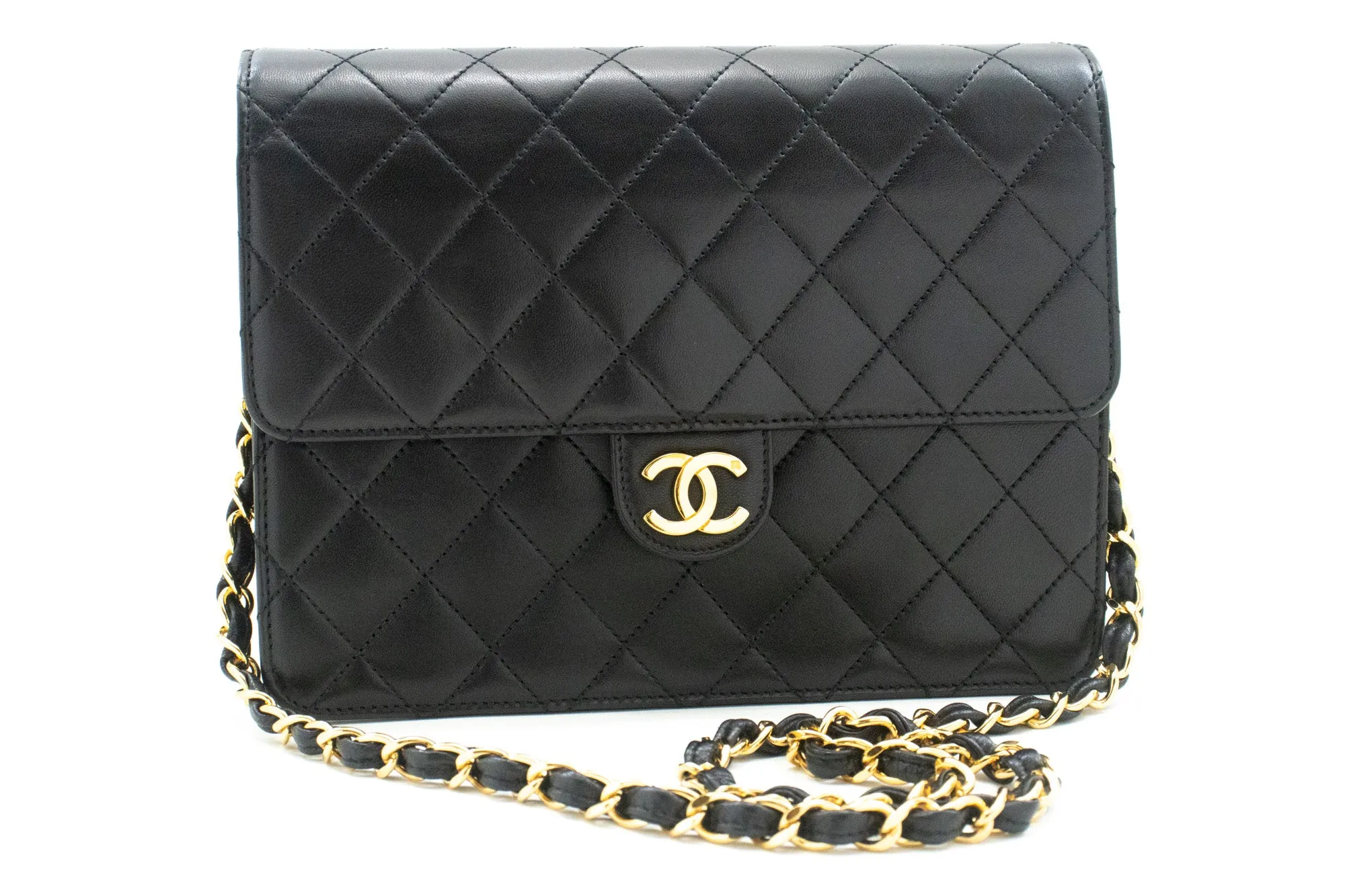 CHANEL Small Chain Shoulder Bag Clutch Black Quilted Flap Lambskin m72