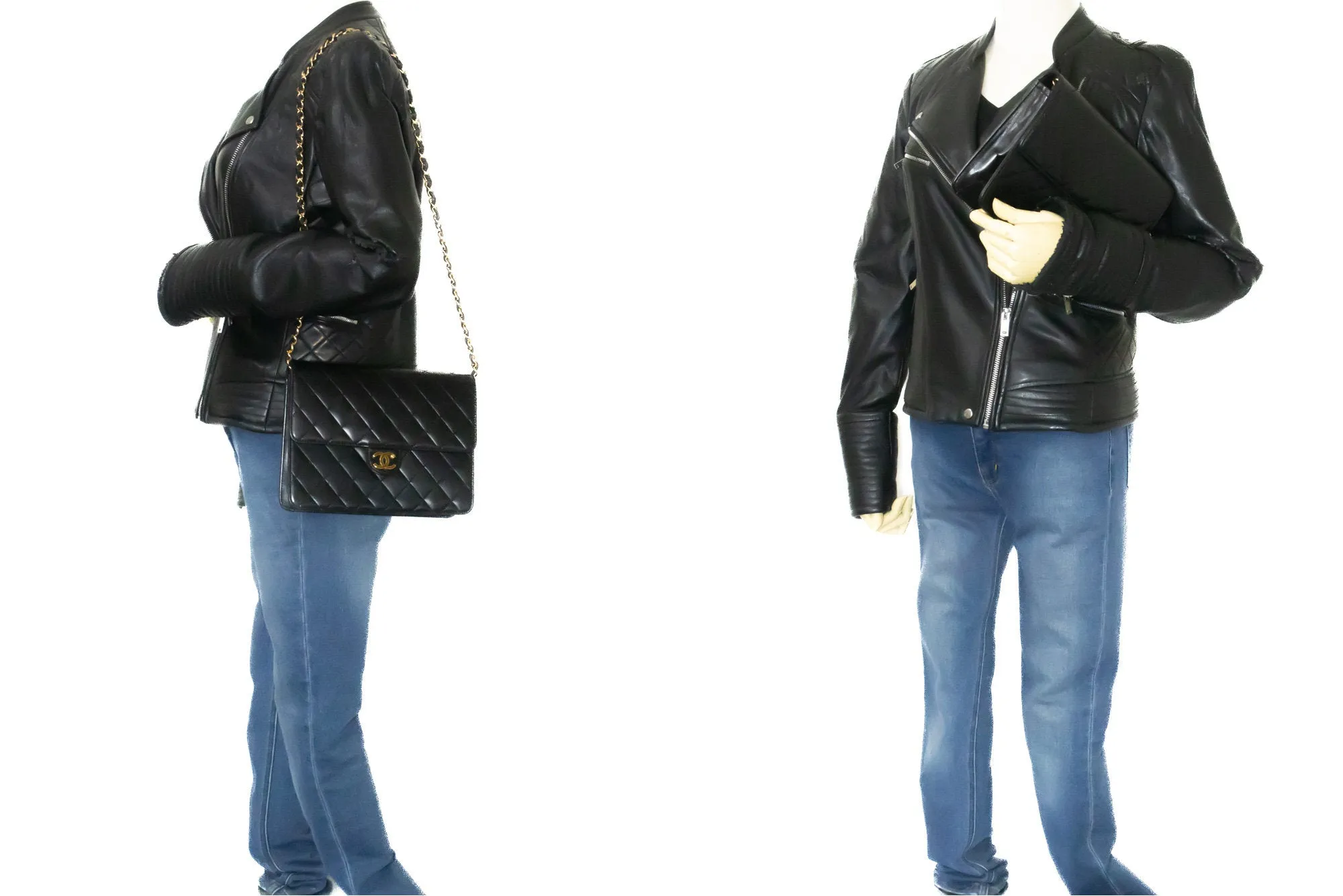 CHANEL Small Chain Shoulder Bag Clutch Black Quilted Flap Lambskin m72