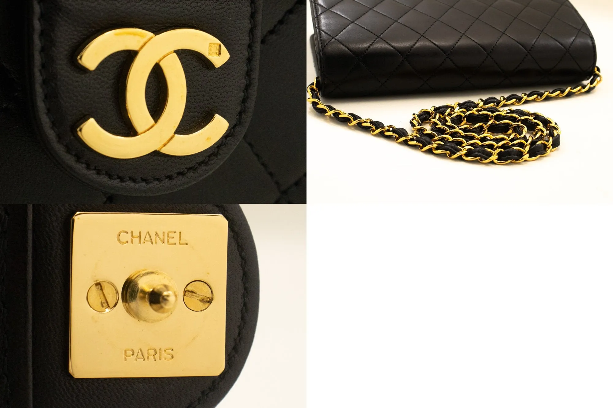 CHANEL Small Chain Shoulder Bag Clutch Black Quilted Flap Lambskin m72