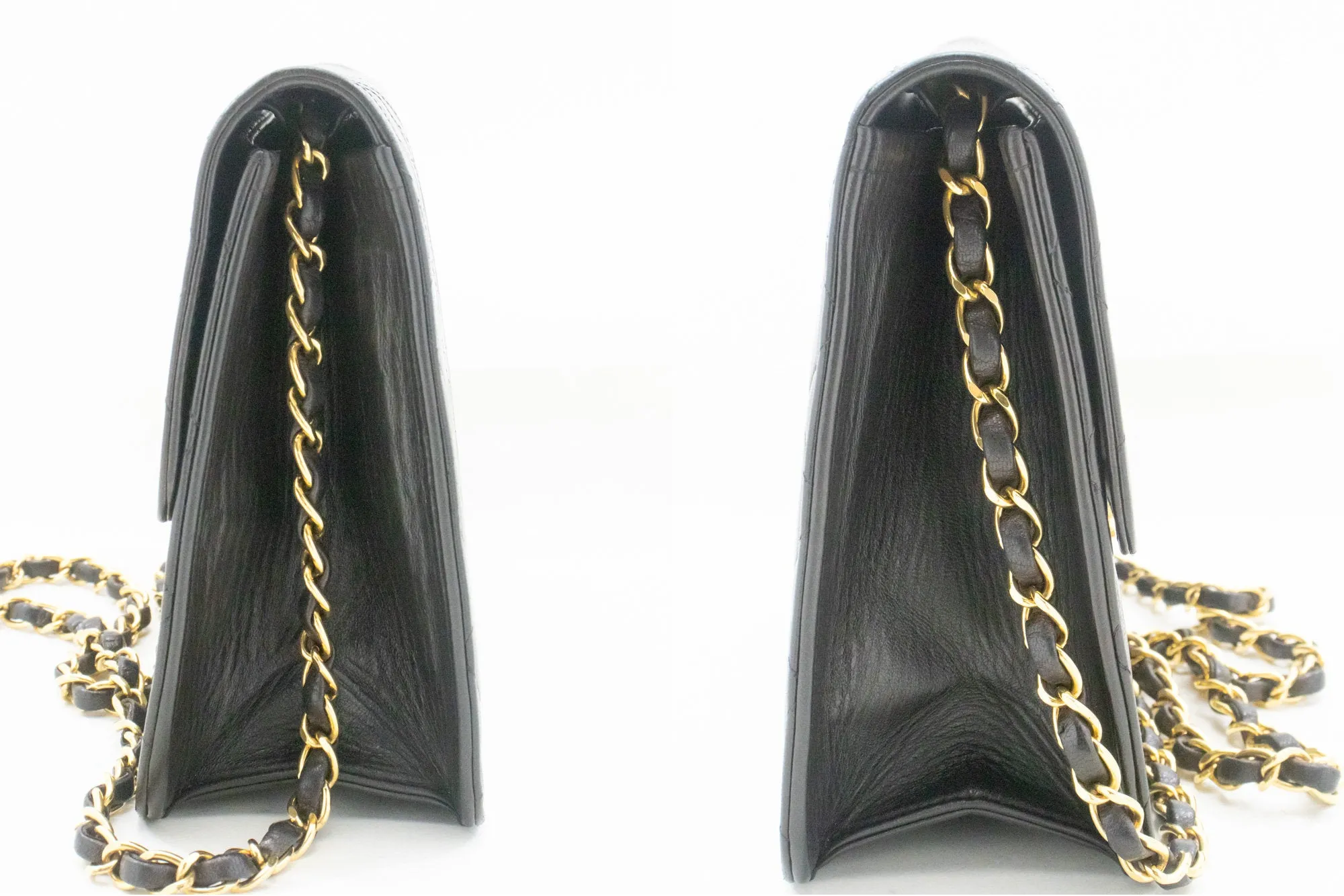 CHANEL Small Chain Shoulder Bag Clutch Black Quilted Flap Lambskin n61