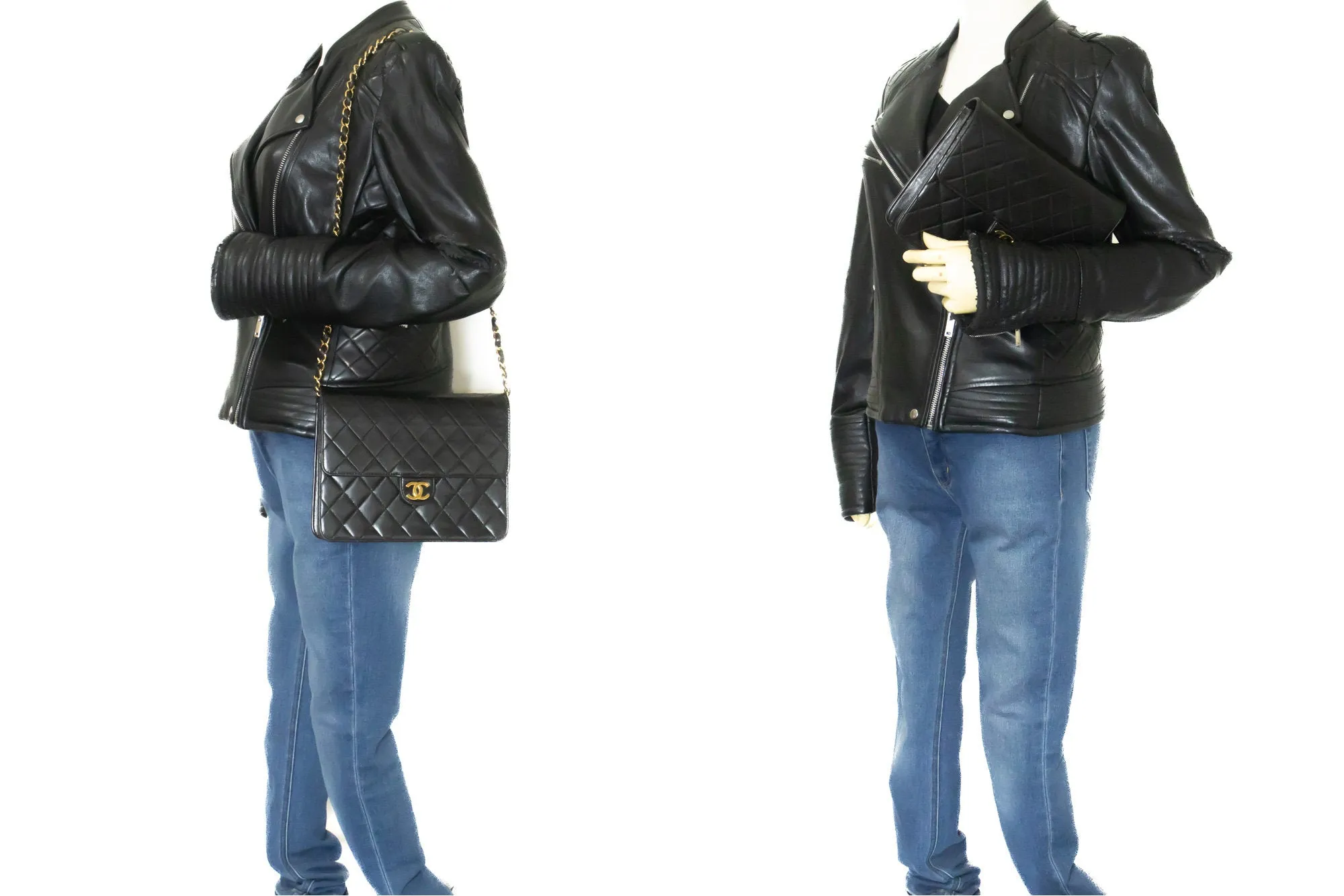 CHANEL Small Chain Shoulder Bag Clutch Black Quilted Flap Lambskin n61