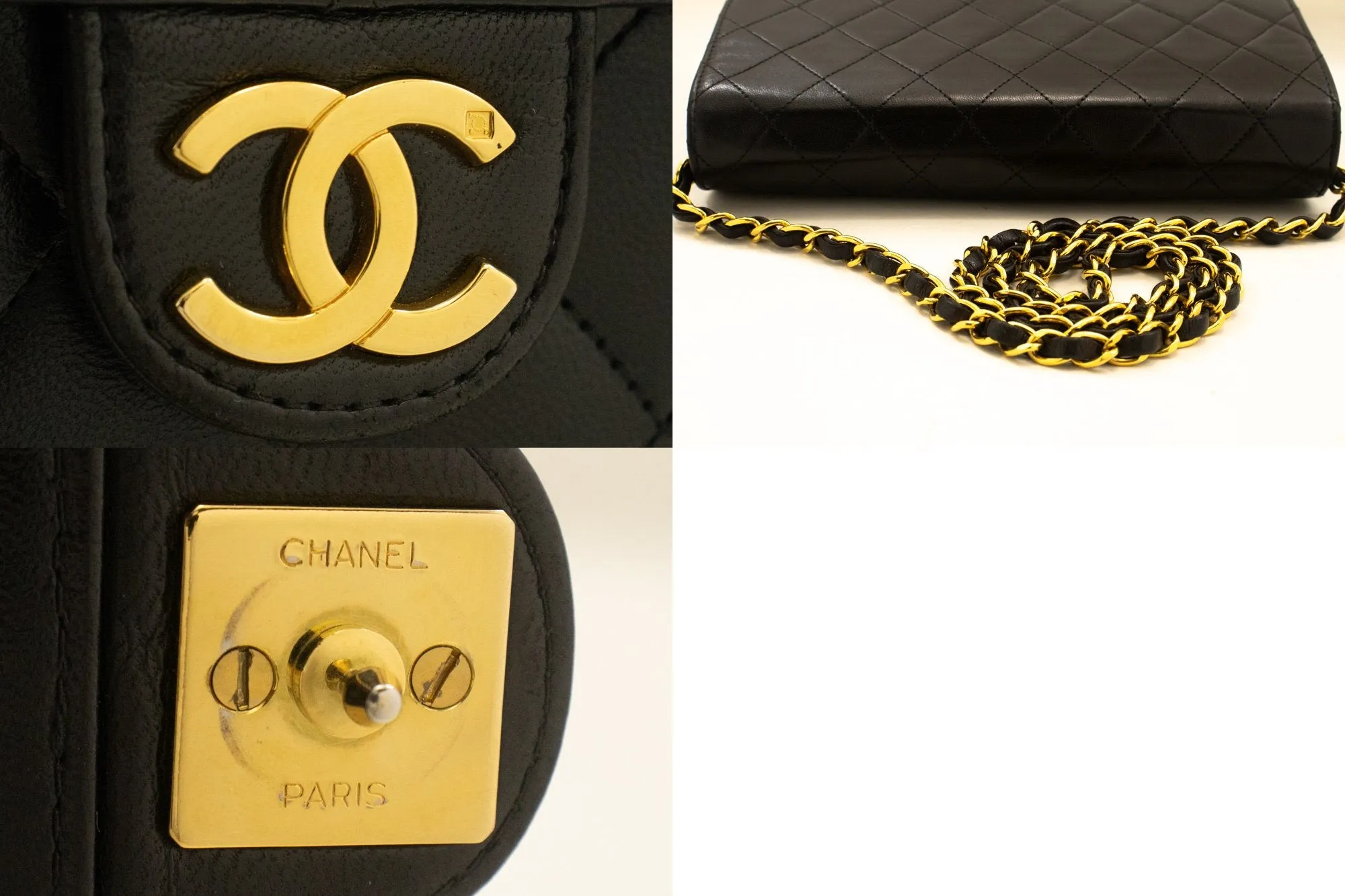 CHANEL Small Chain Shoulder Bag Clutch Black Quilted Flap Lambskin n61