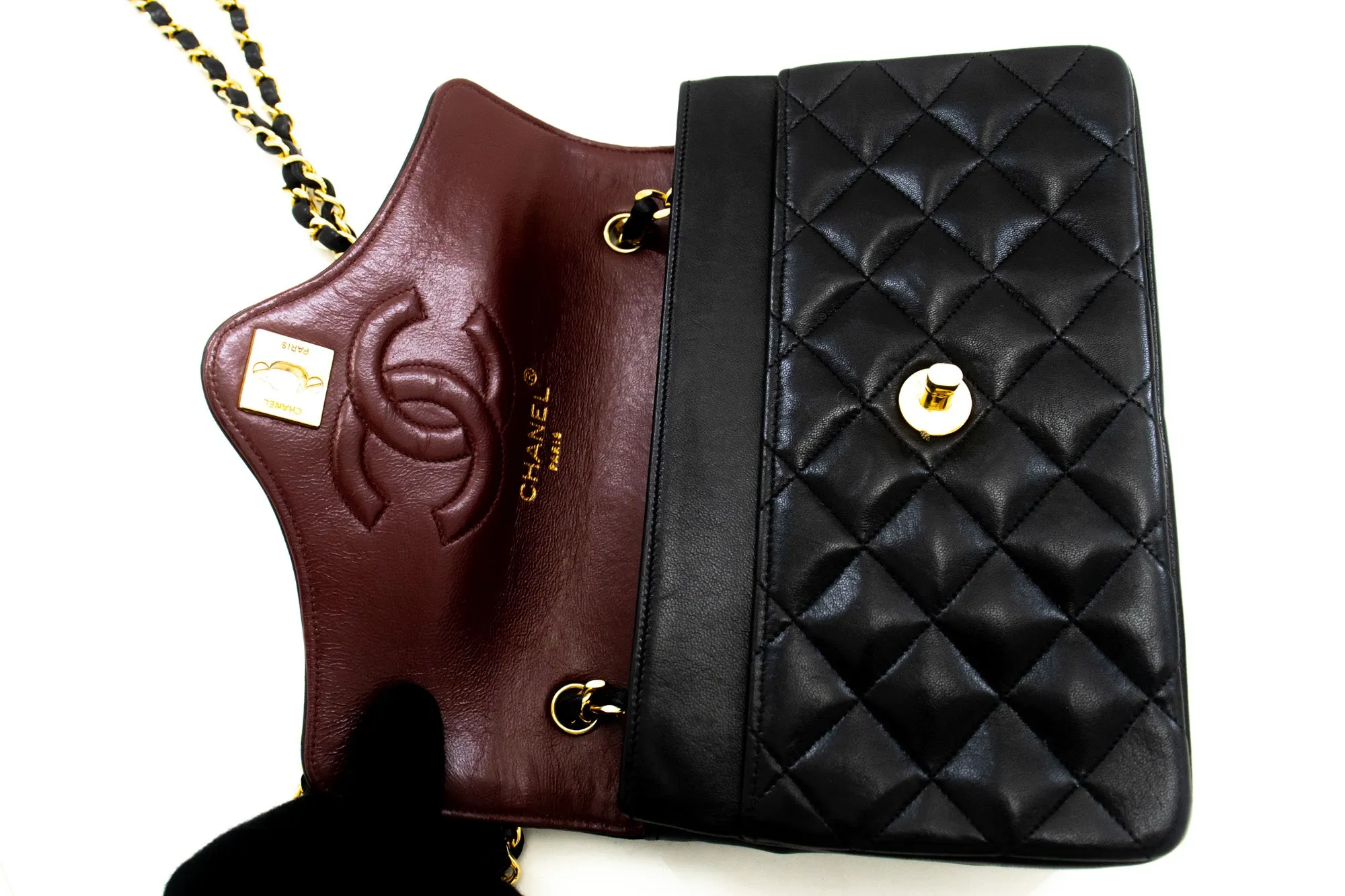 CHANEL Small Single Flap Chain Shoulder Bag Black Quilted Lambskin m99