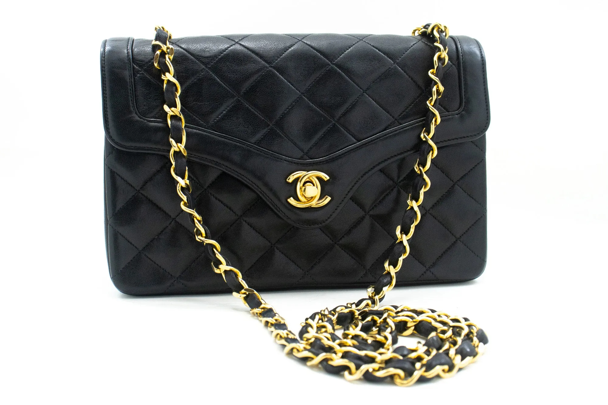 CHANEL Small Single Flap Chain Shoulder Bag Black Quilted Lambskin m99