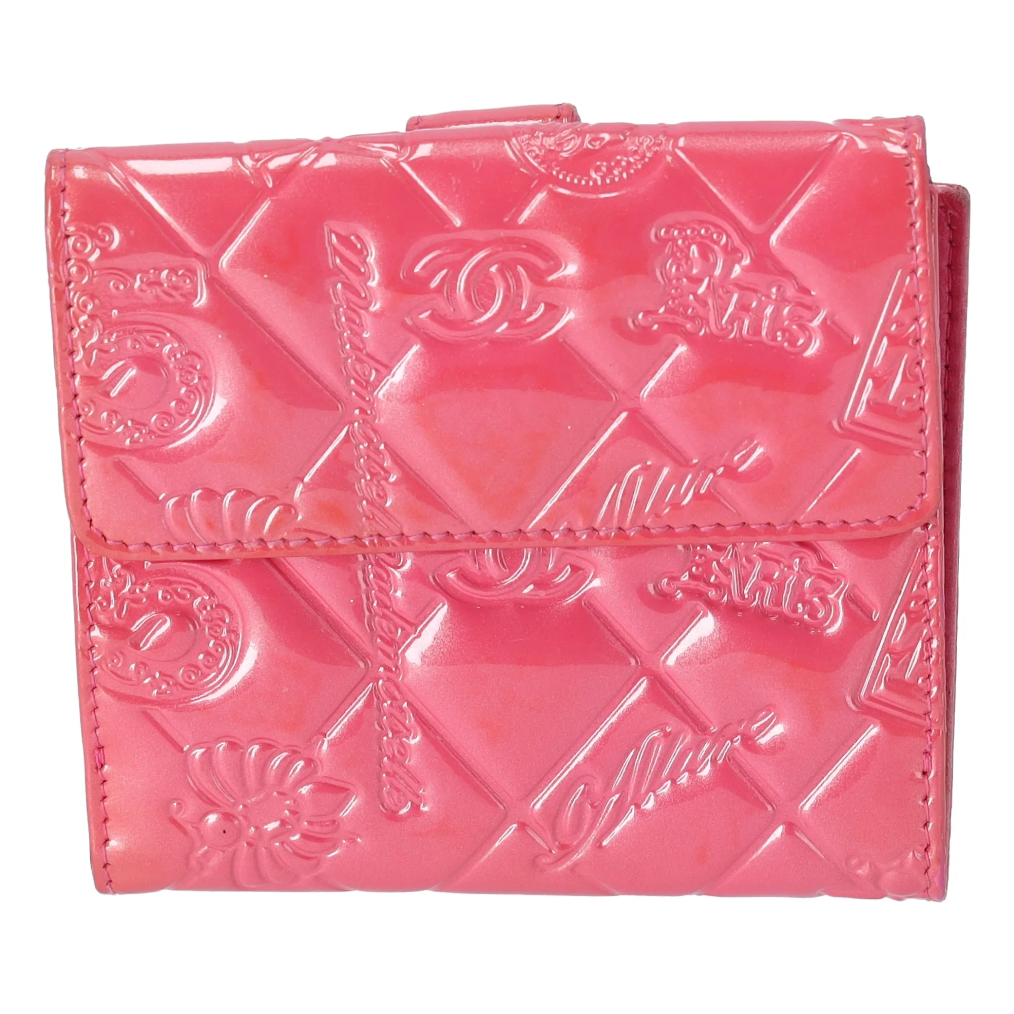 CHANEL Symbol Lucky Charm Double-hook Wallet Pink Patent Leather