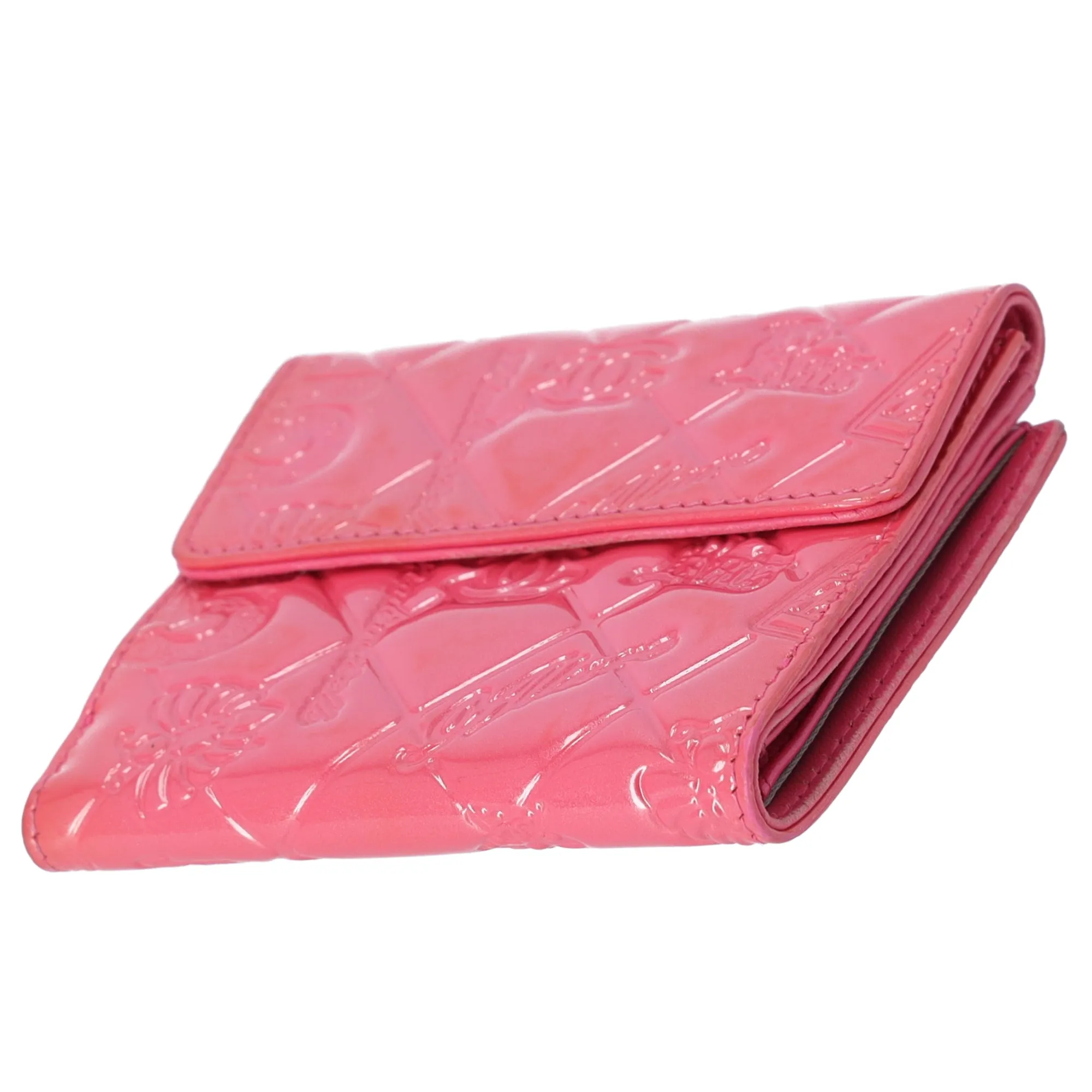 CHANEL Symbol Lucky Charm Double-hook Wallet Pink Patent Leather