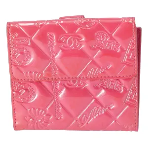 CHANEL Symbol Lucky Charm Double-hook Wallet Pink Patent Leather