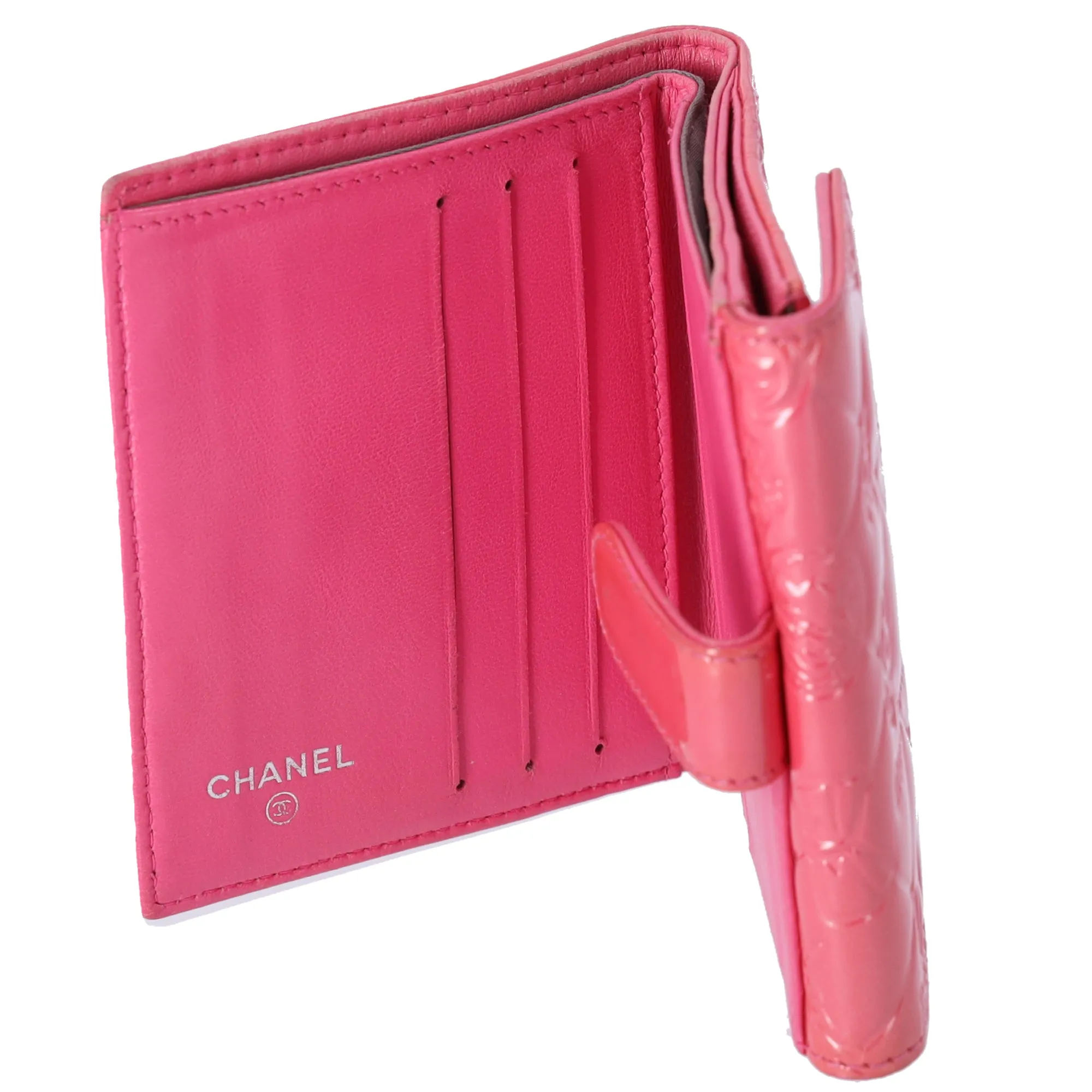 CHANEL Symbol Lucky Charm Double-hook Wallet Pink Patent Leather