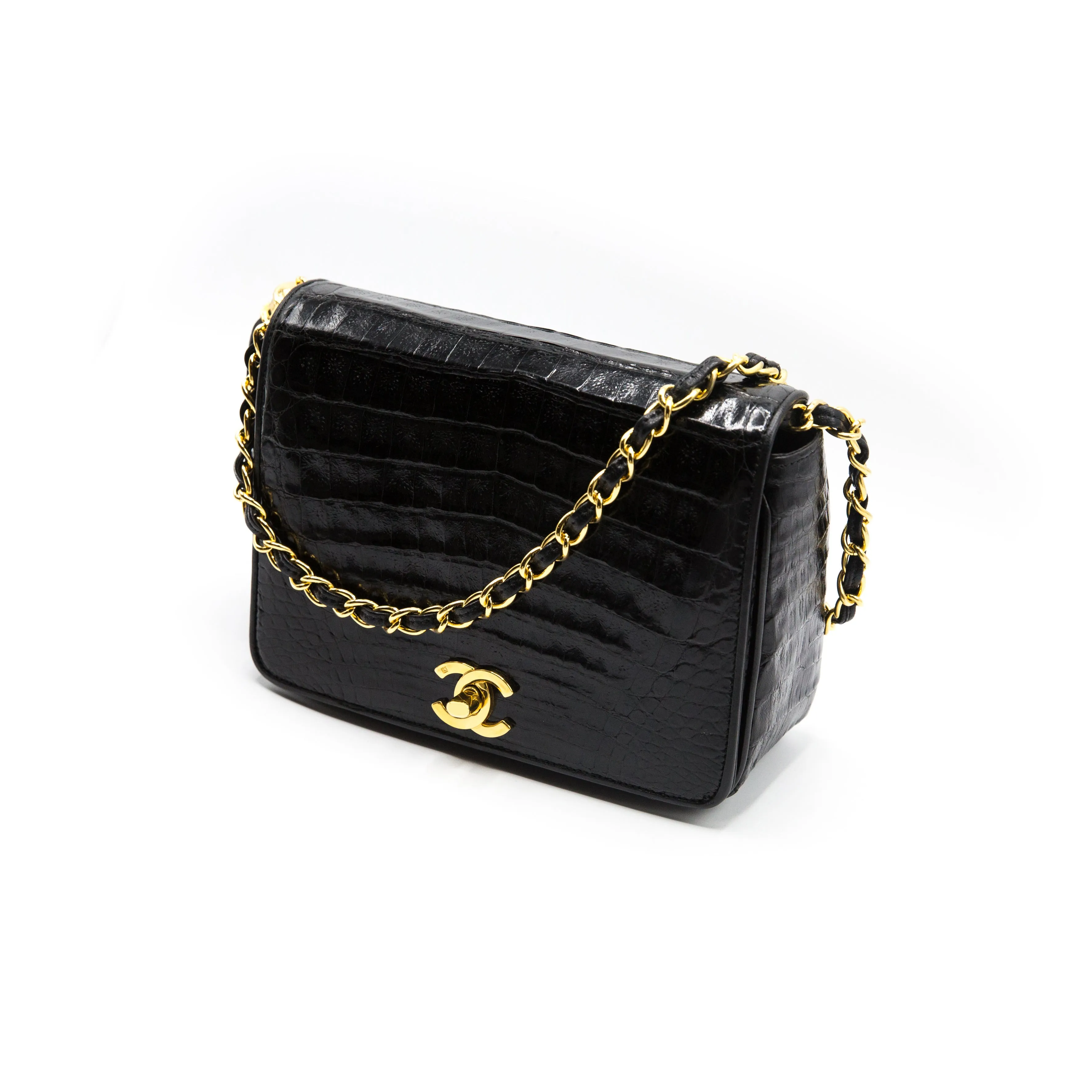 Chanel Vintage Black Alligator Rare Mini Flap Bag