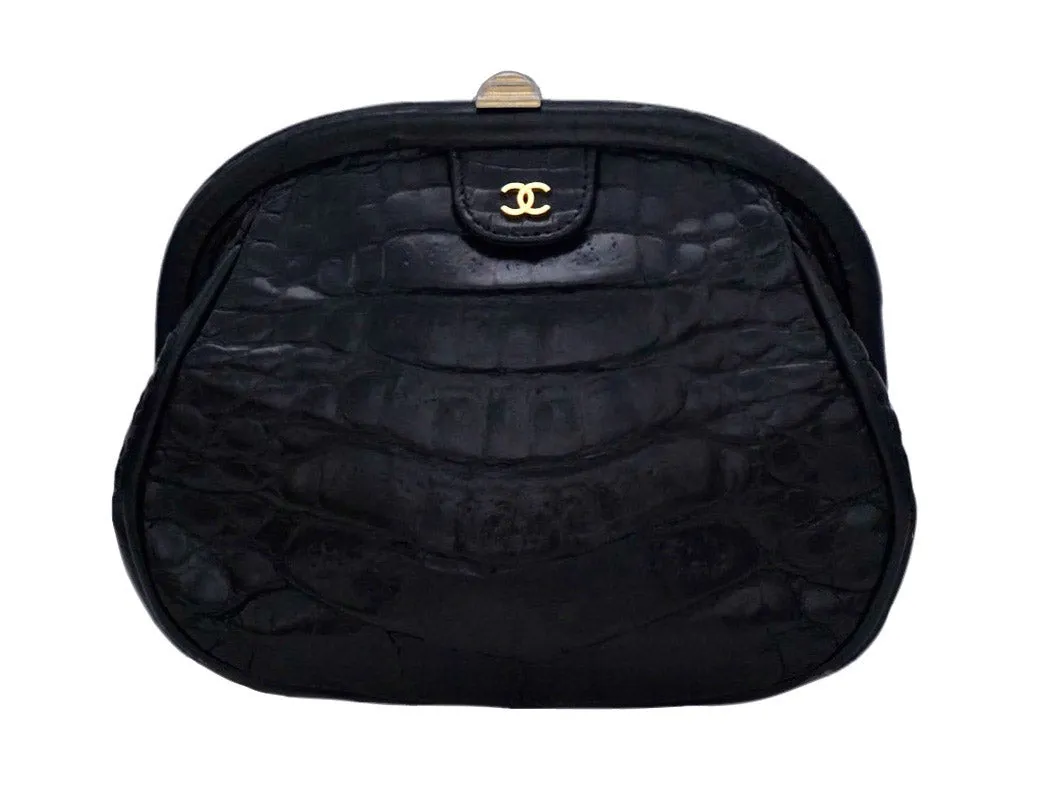 Chanel Vintage Black Crocodile Mini Convertible Clutch