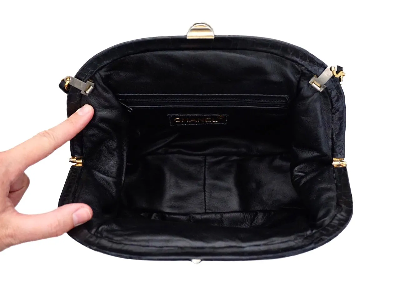 Chanel Vintage Black Crocodile Mini Convertible Clutch
