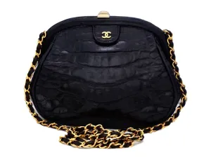 Chanel Vintage Black Crocodile Mini Convertible Clutch