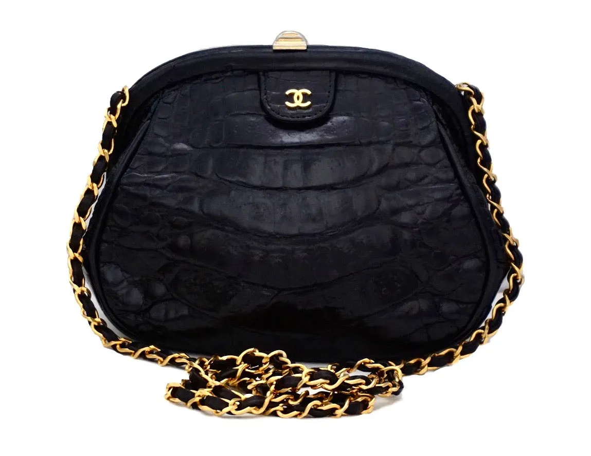 Chanel Vintage Black Crocodile Mini Convertible Clutch