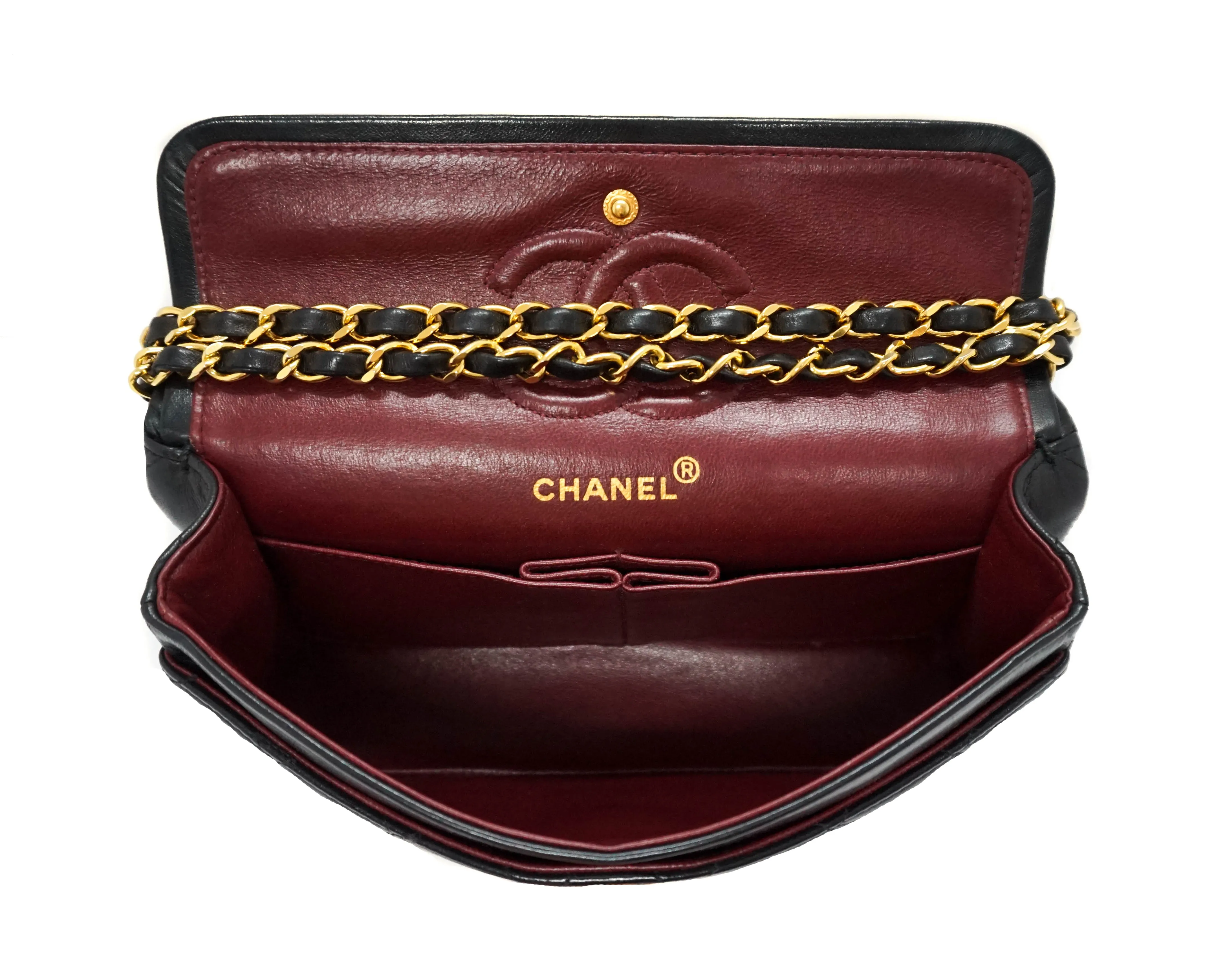 Chanel Vintage Black Lambskin Small Classic 2.55 9” Flap Bag