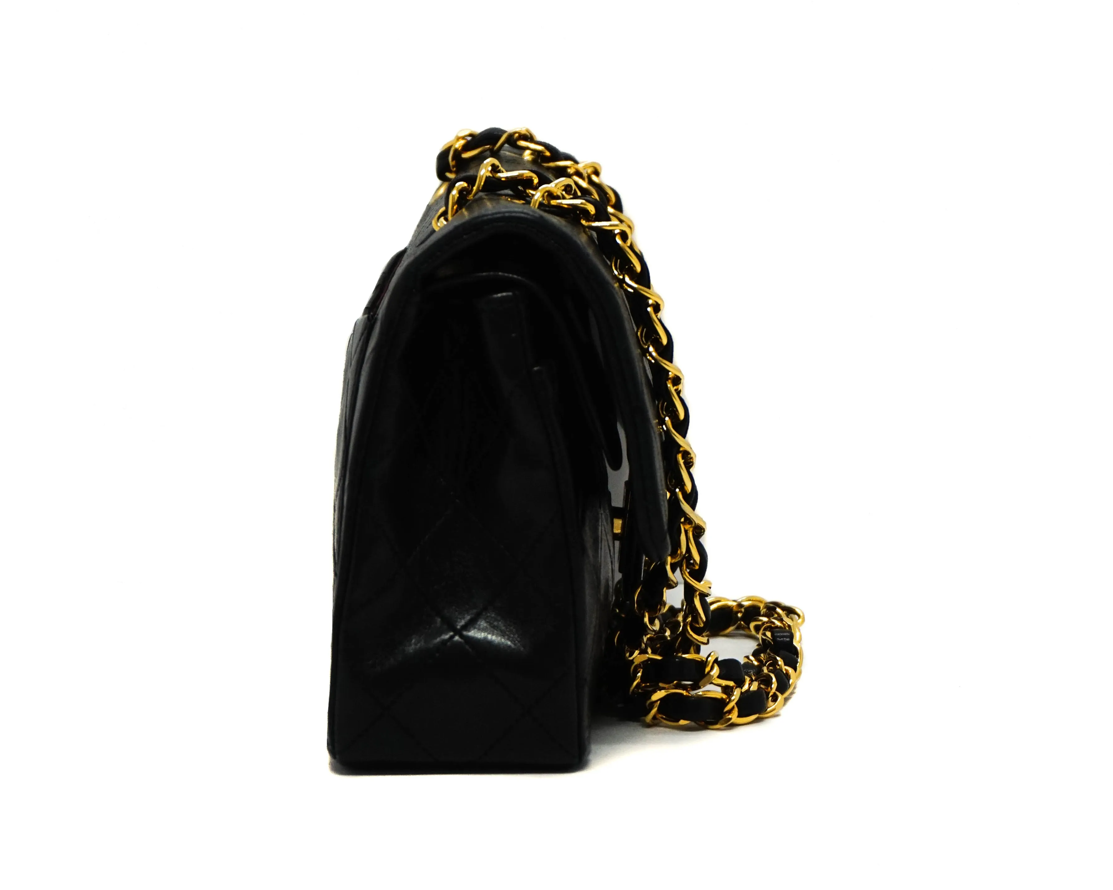 Chanel Vintage Black Lambskin Small Classic 2.55 9” Flap Bag