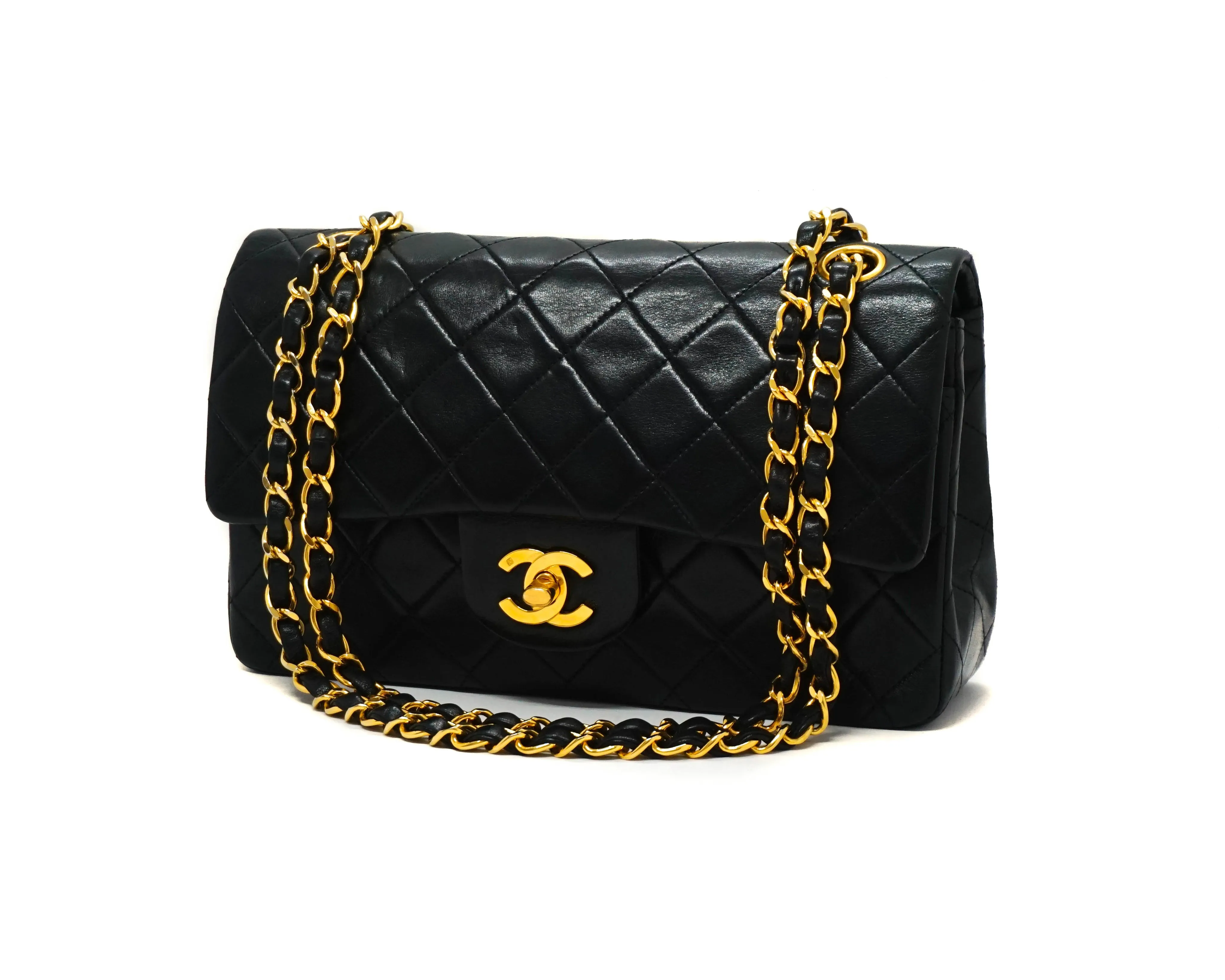 Chanel Vintage Black Lambskin Small Classic 2.55 9” Flap Bag