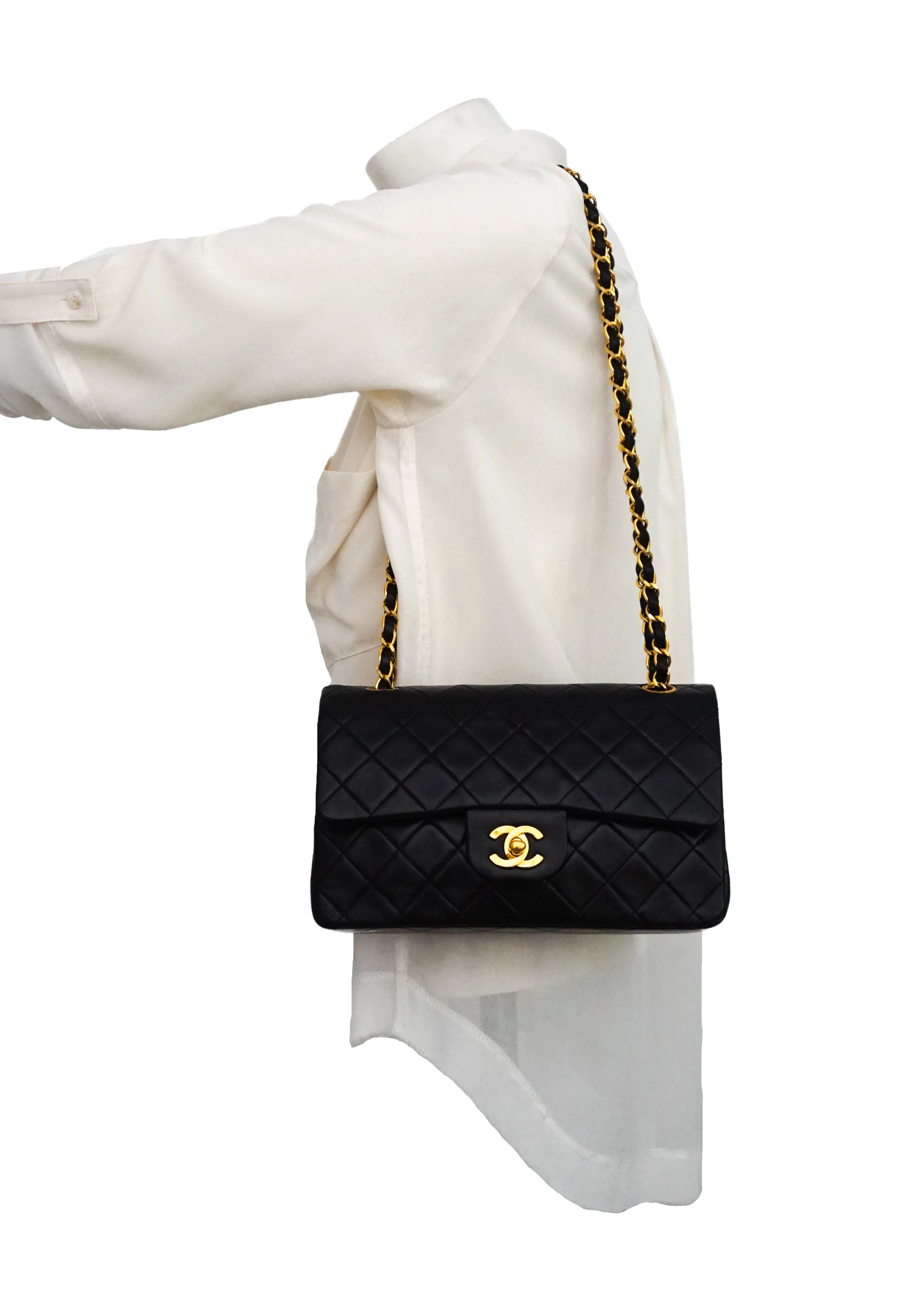 Chanel Vintage Black Lambskin Small Classic 2.55 9” Flap Bag