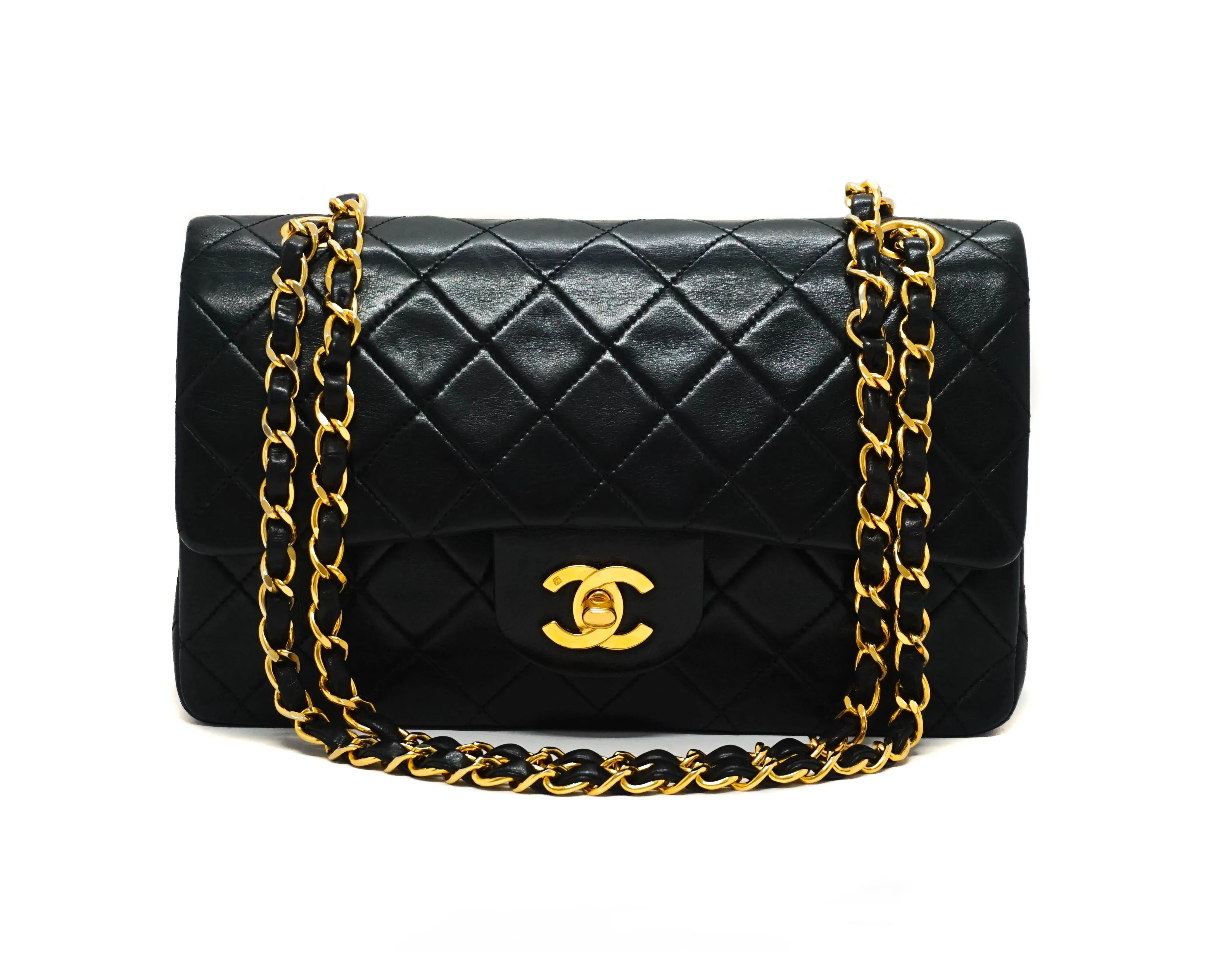 Chanel Vintage Black Lambskin Small Classic 2.55 9” Flap Bag